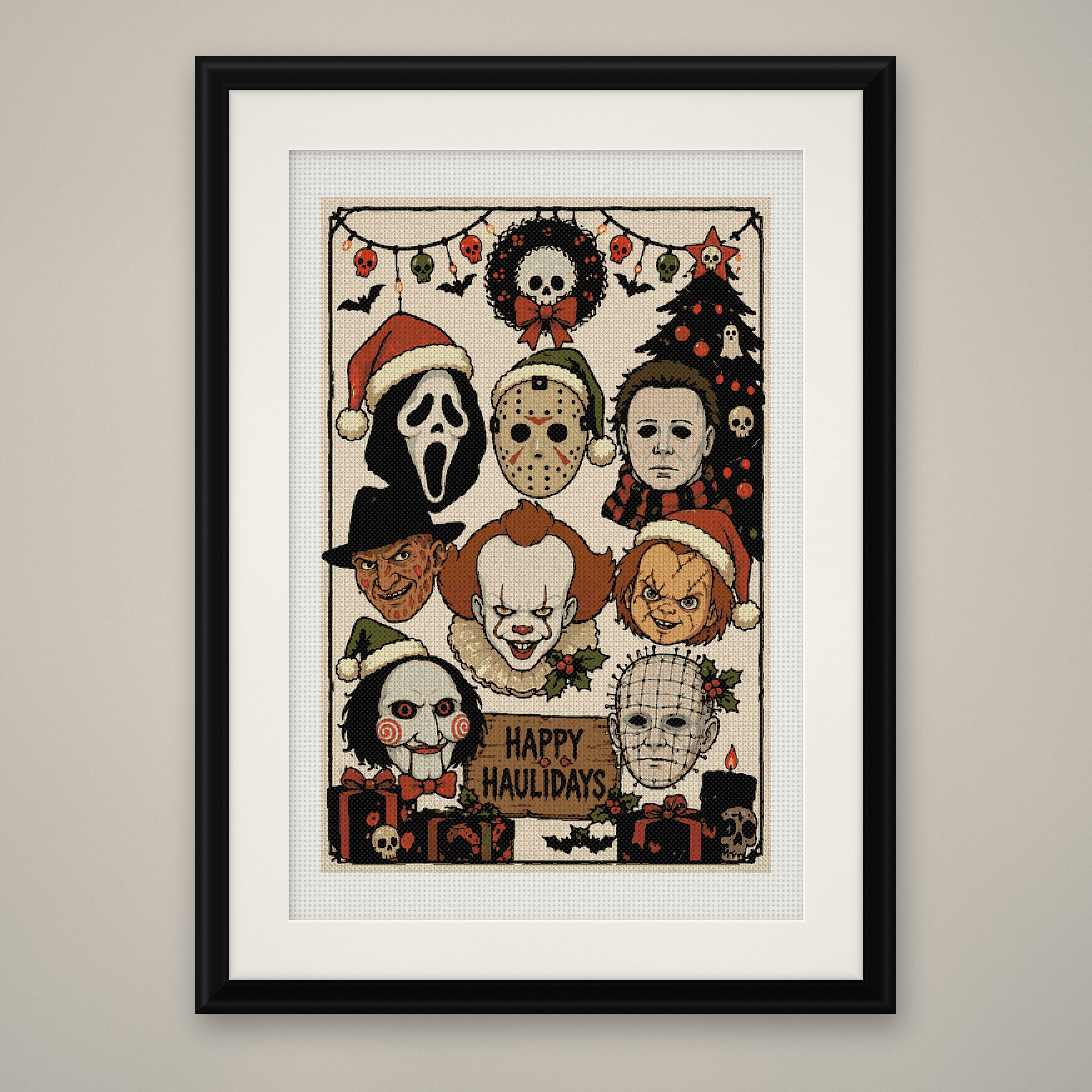 Happy Haulidays Cross Stitch Pattern, Horror Christmas Poster PDF