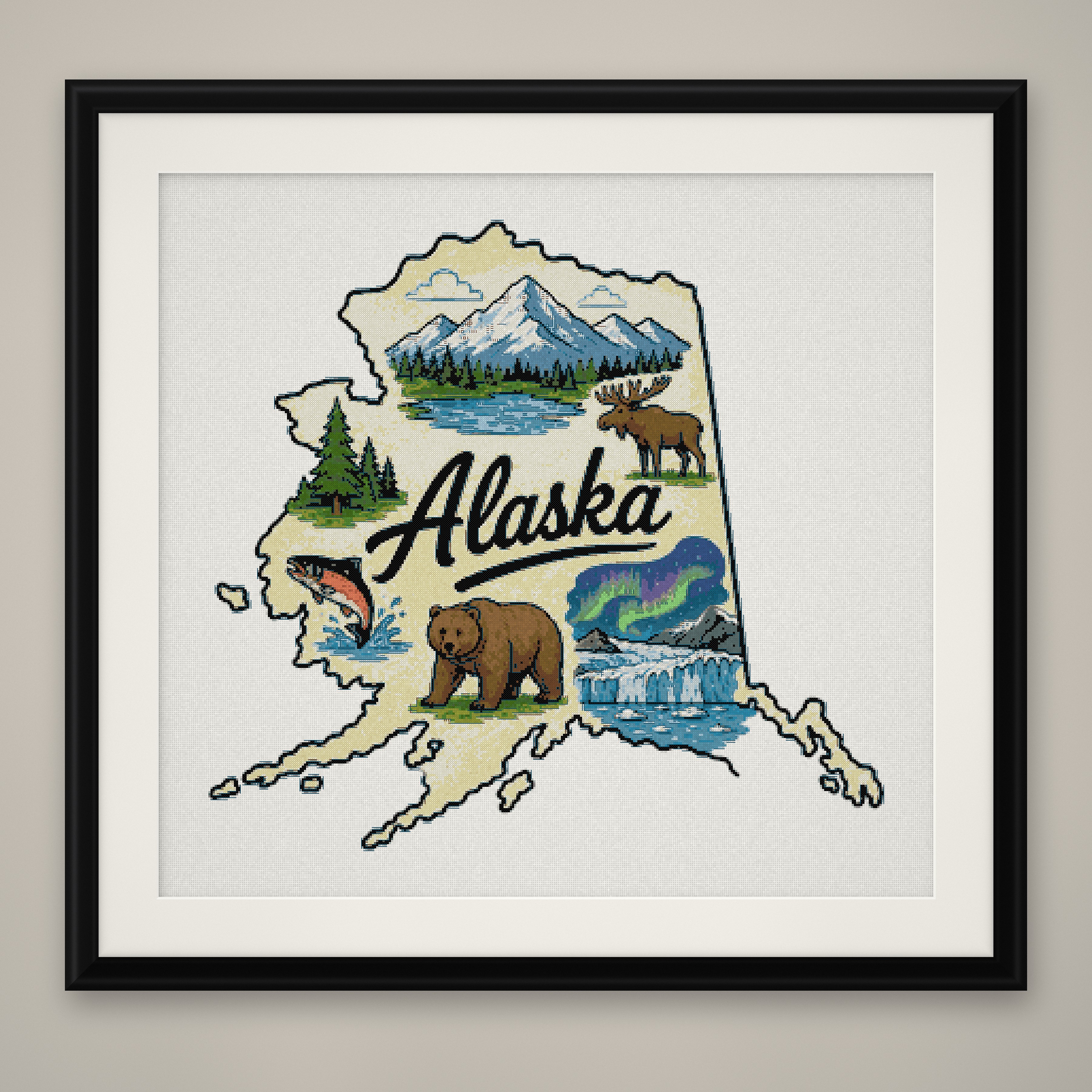 Alaska State Cross Stitch Pattern, State Shape Travel Souvenir PDF