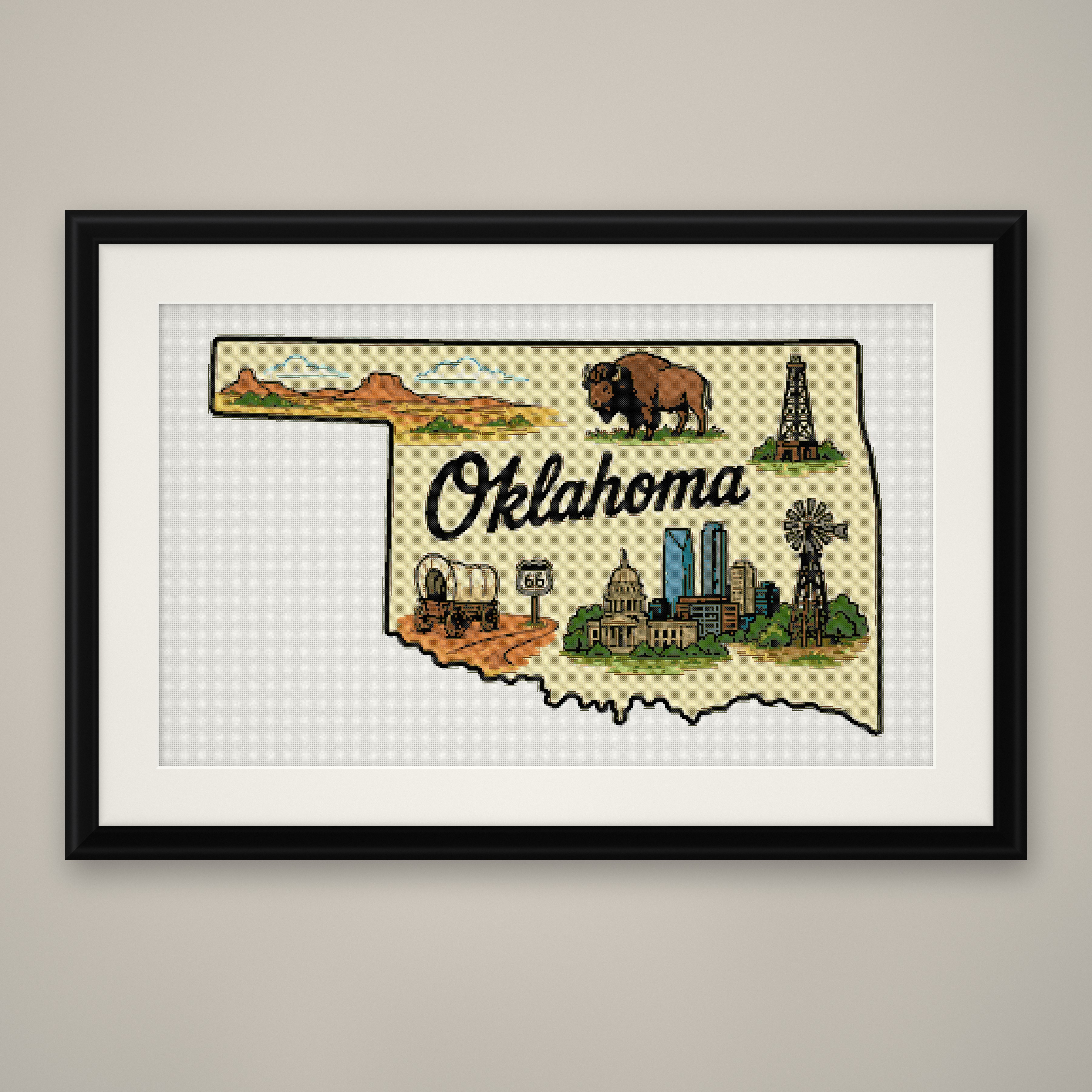 Oklahoma State Cross Stitch Pattern, State Shape Travel Souvenir PDF