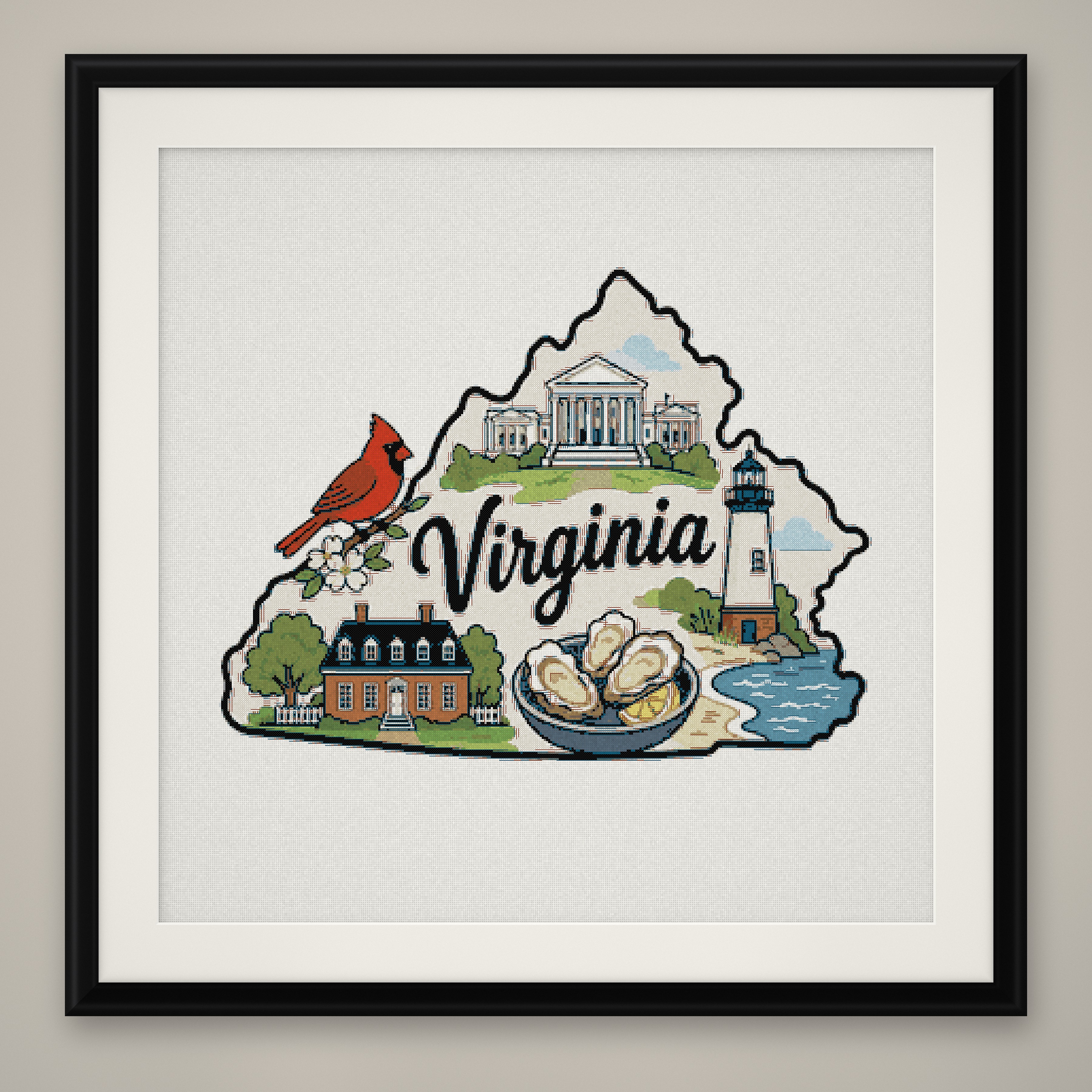 Virginia State Cross Stitch Pattern, State Shape Travel Souvenir PDF