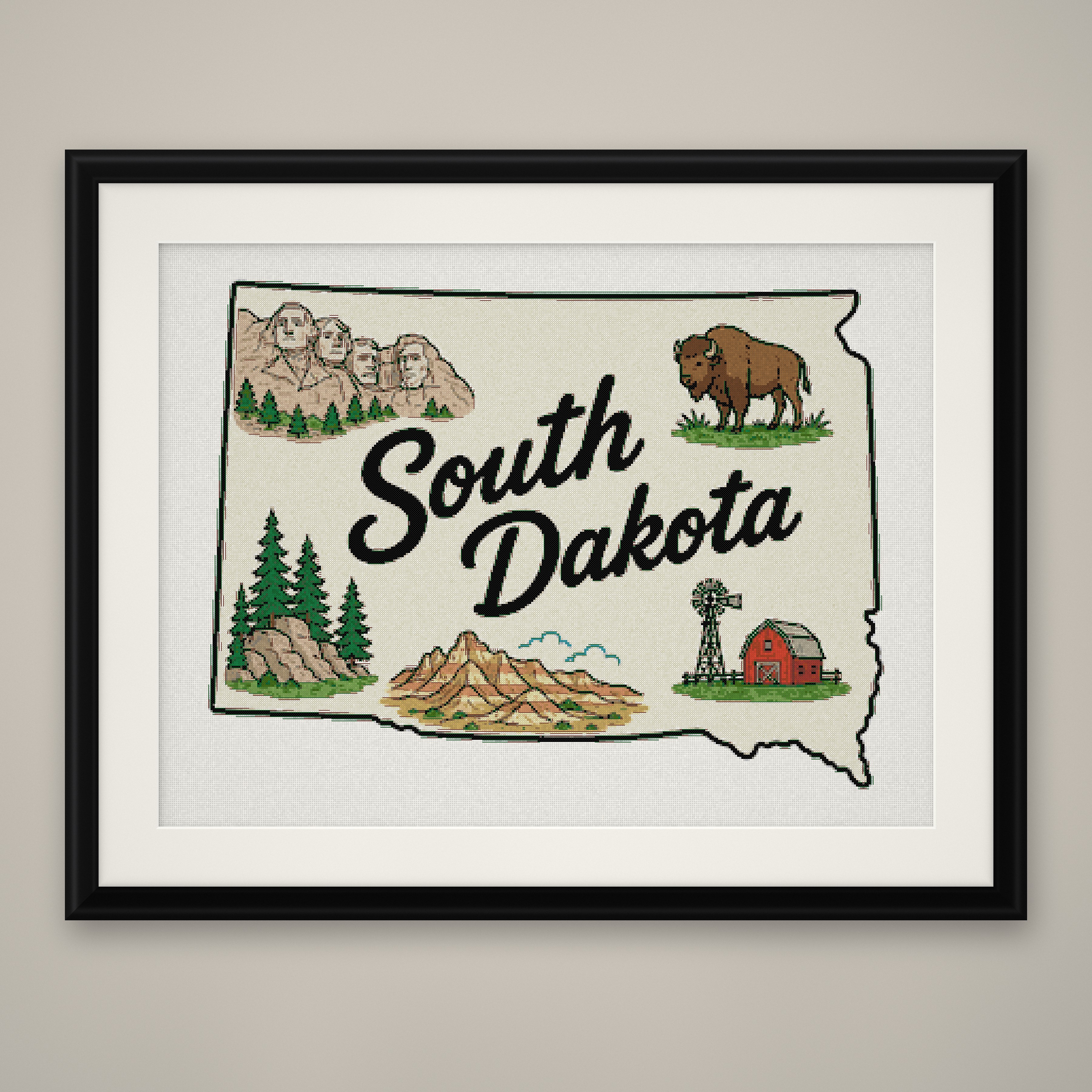 South Dakota State Cross Stitch Pattern, State Shape Travel Souvenir PDF