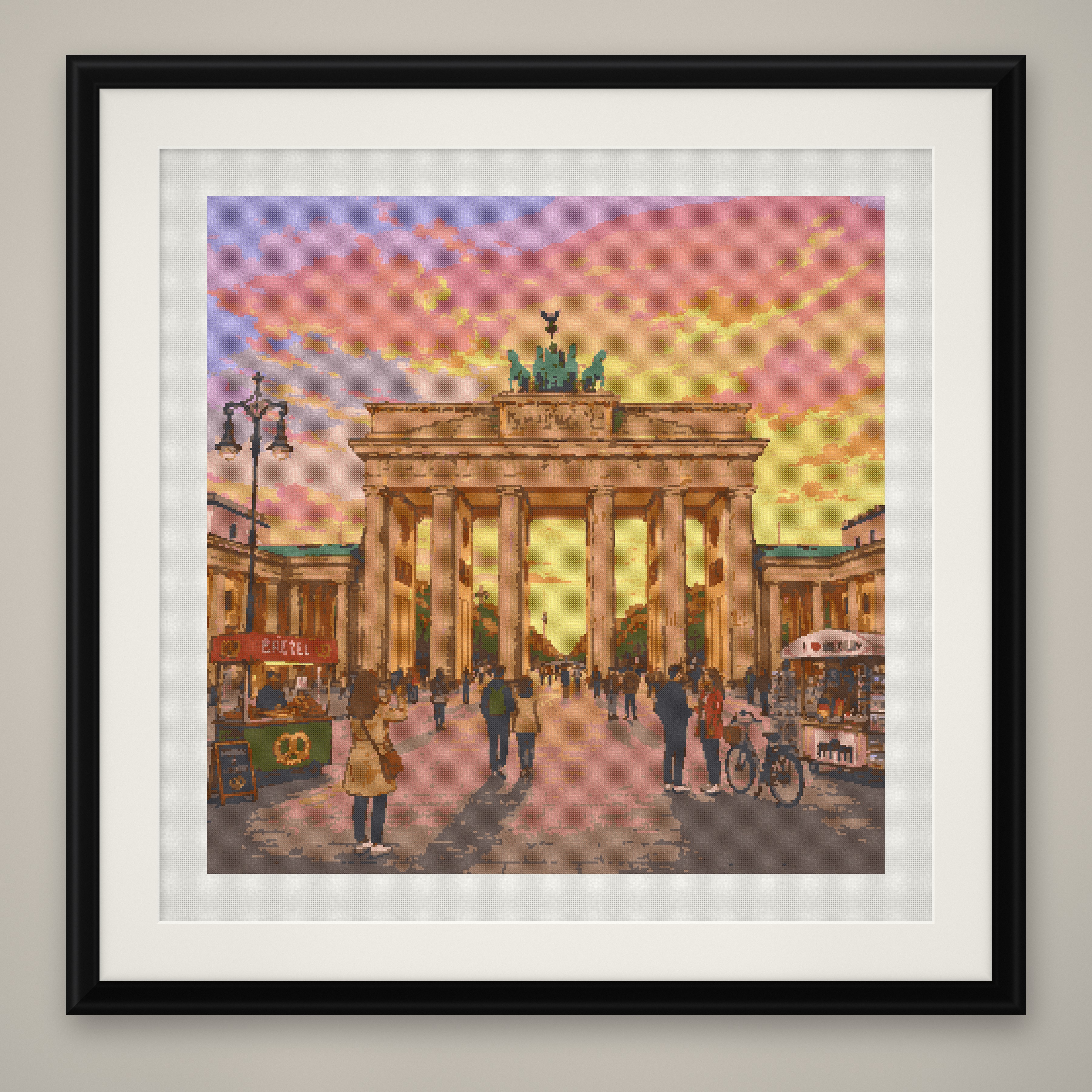 Berlin Sunset Cross Stitch Pattern, Brandenburg Gate Skyline PDF