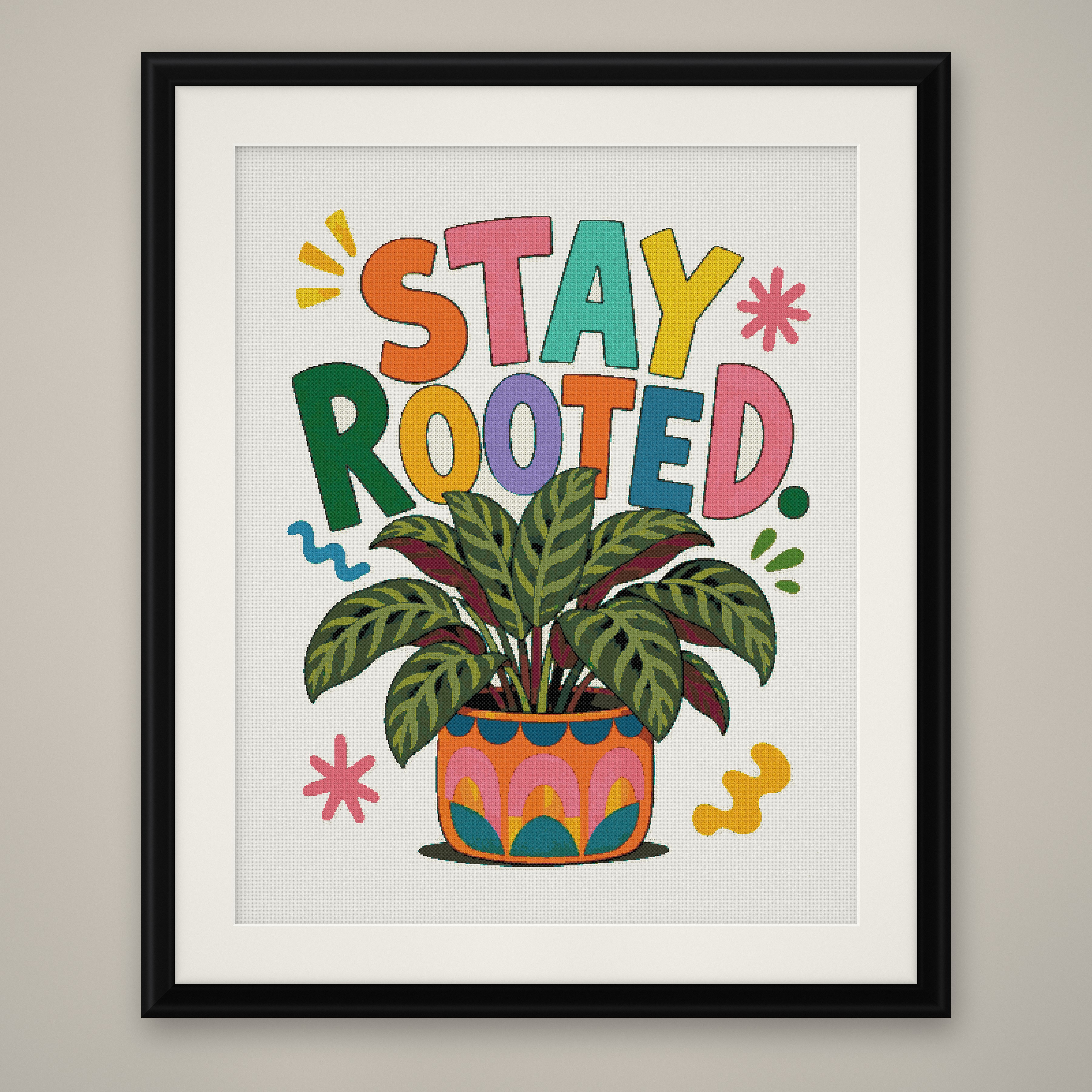 Stay Rooted Cross Stitch Pattern, Boho Plant Quote Wall Art PDF
