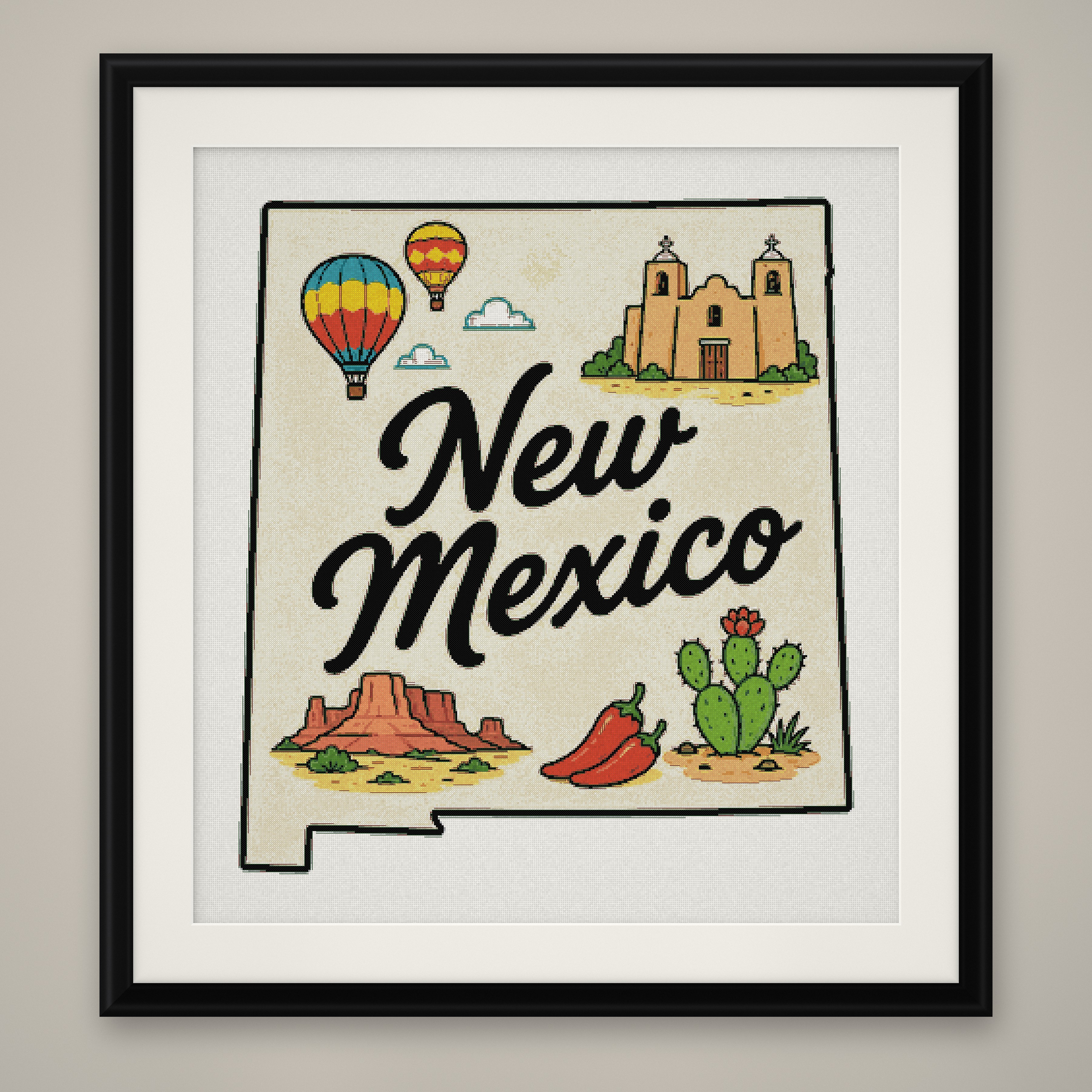New Mexico State Cross Stitch Pattern, State Shape Travel Souvenir PDF