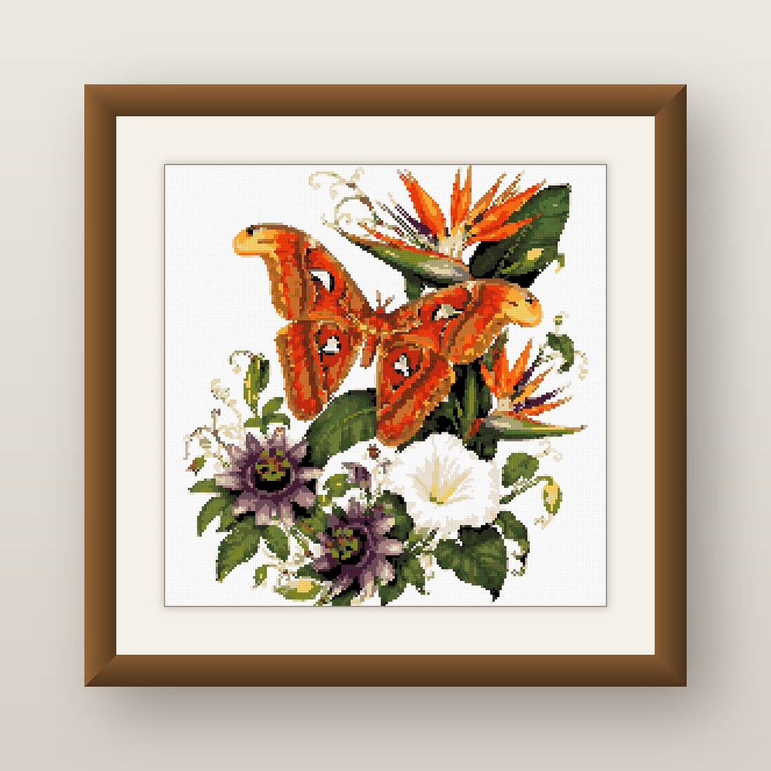 Atlas Moth Cross Stitch Pattern, Bird of Paradise Tropical Bloom PDF