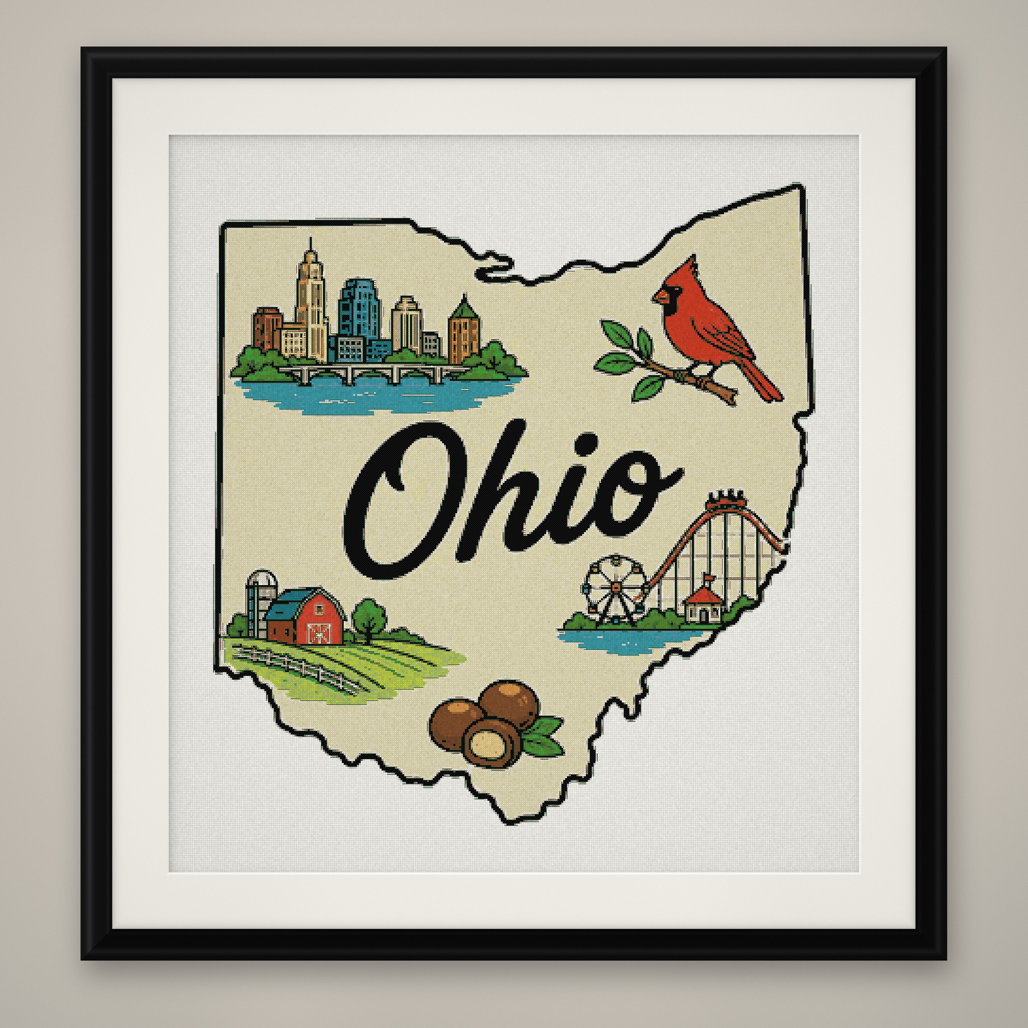 Ohio State Cross Stitch Pattern, State Shape Travel Souvenir PDF