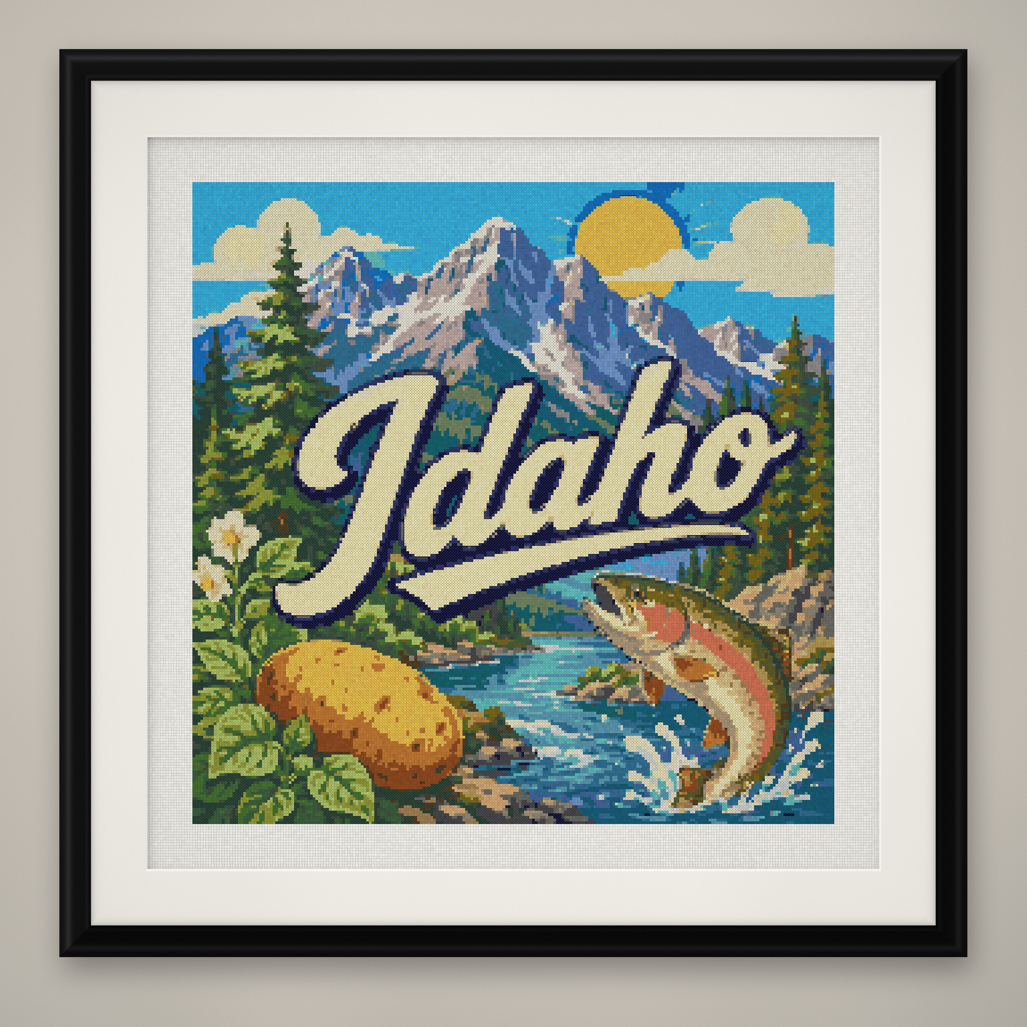 Idaho State Cross Stitch Pattern, Vintage Travel Poster Souvenir PDF
