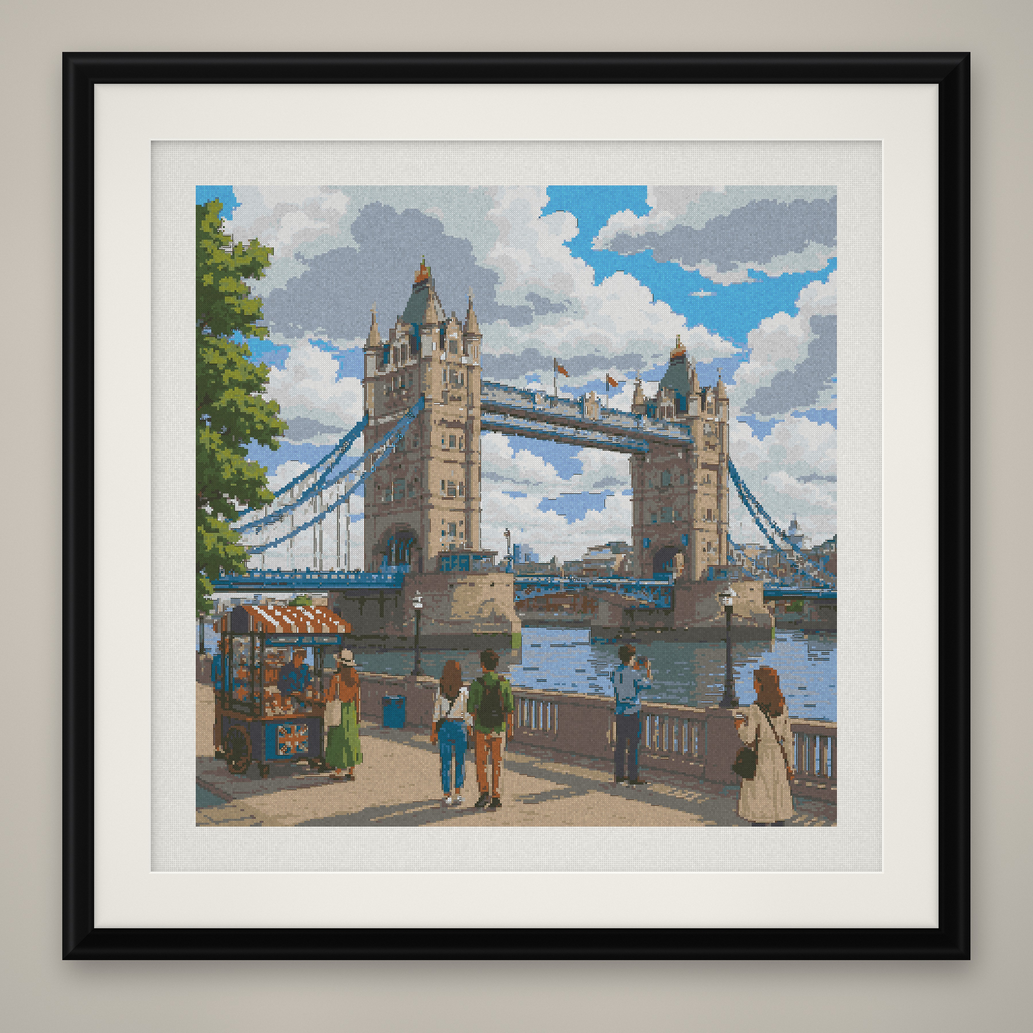 Tower Bridge Cross Stitch Pattern, London England Landmark River PDF
