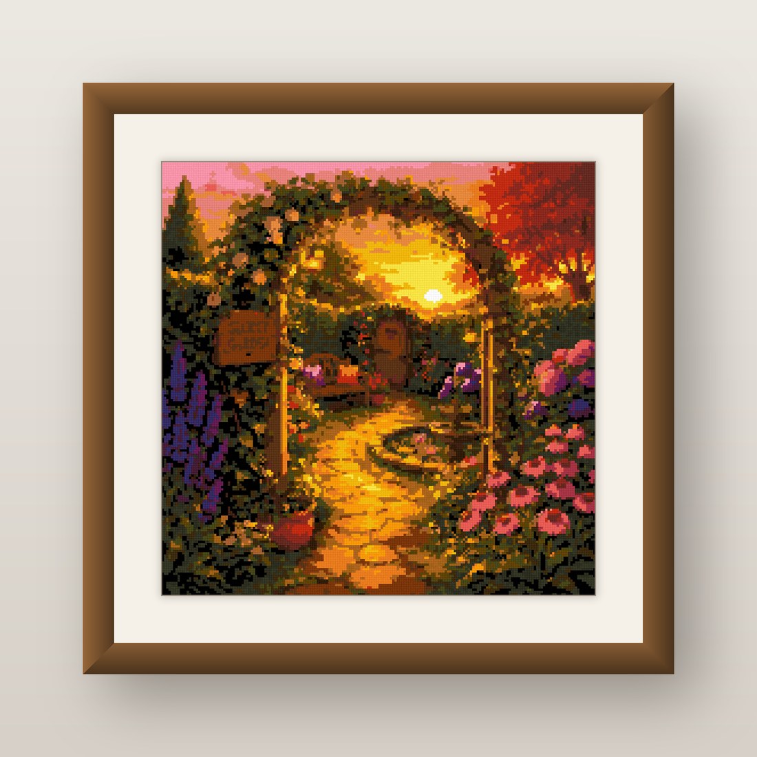 Secret Garden Cross Stitch Pattern, Rose Arch Sunset Garden Path PDF