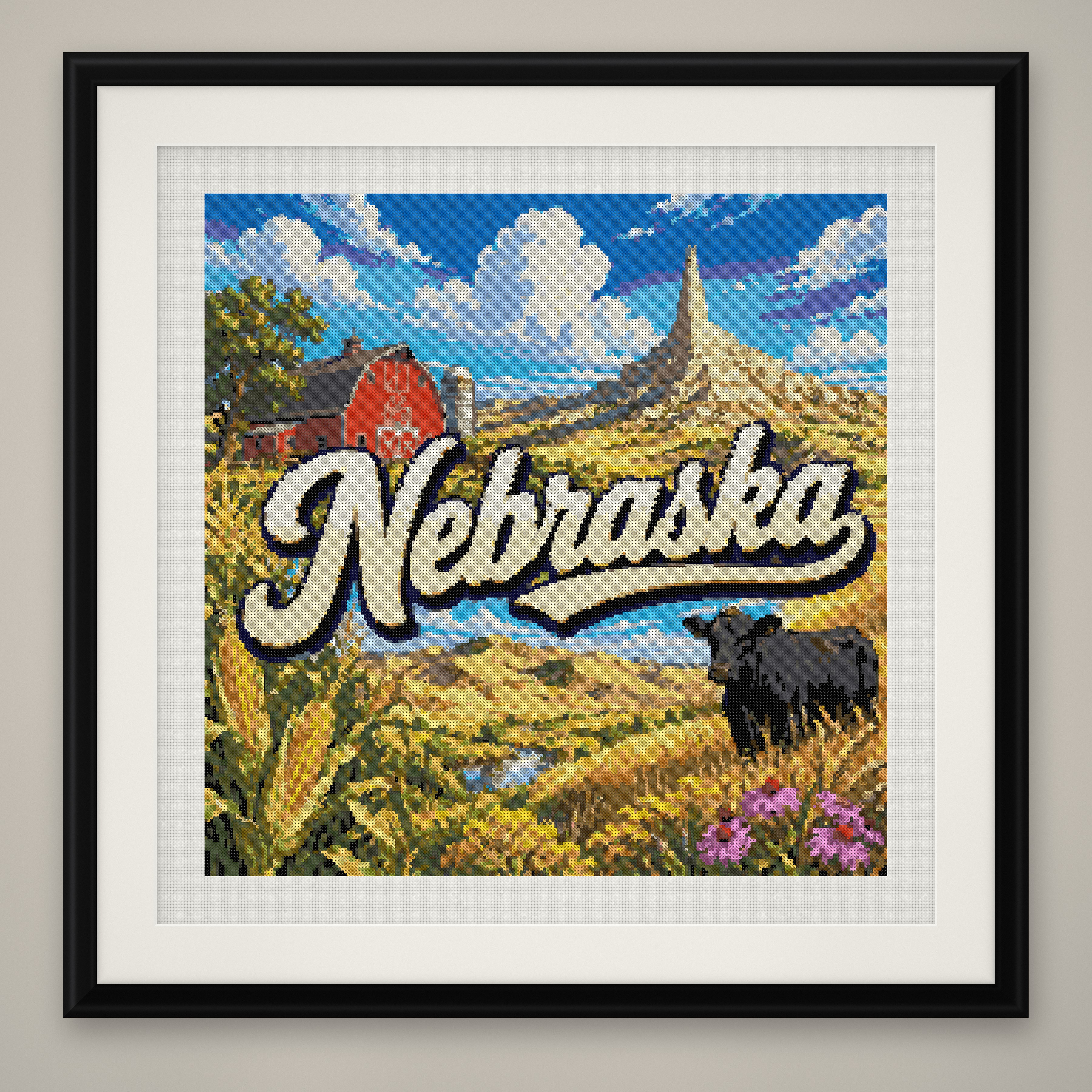 Nebraska State Cross Stitch Pattern, Vintage Travel Poster Souvenir PDF