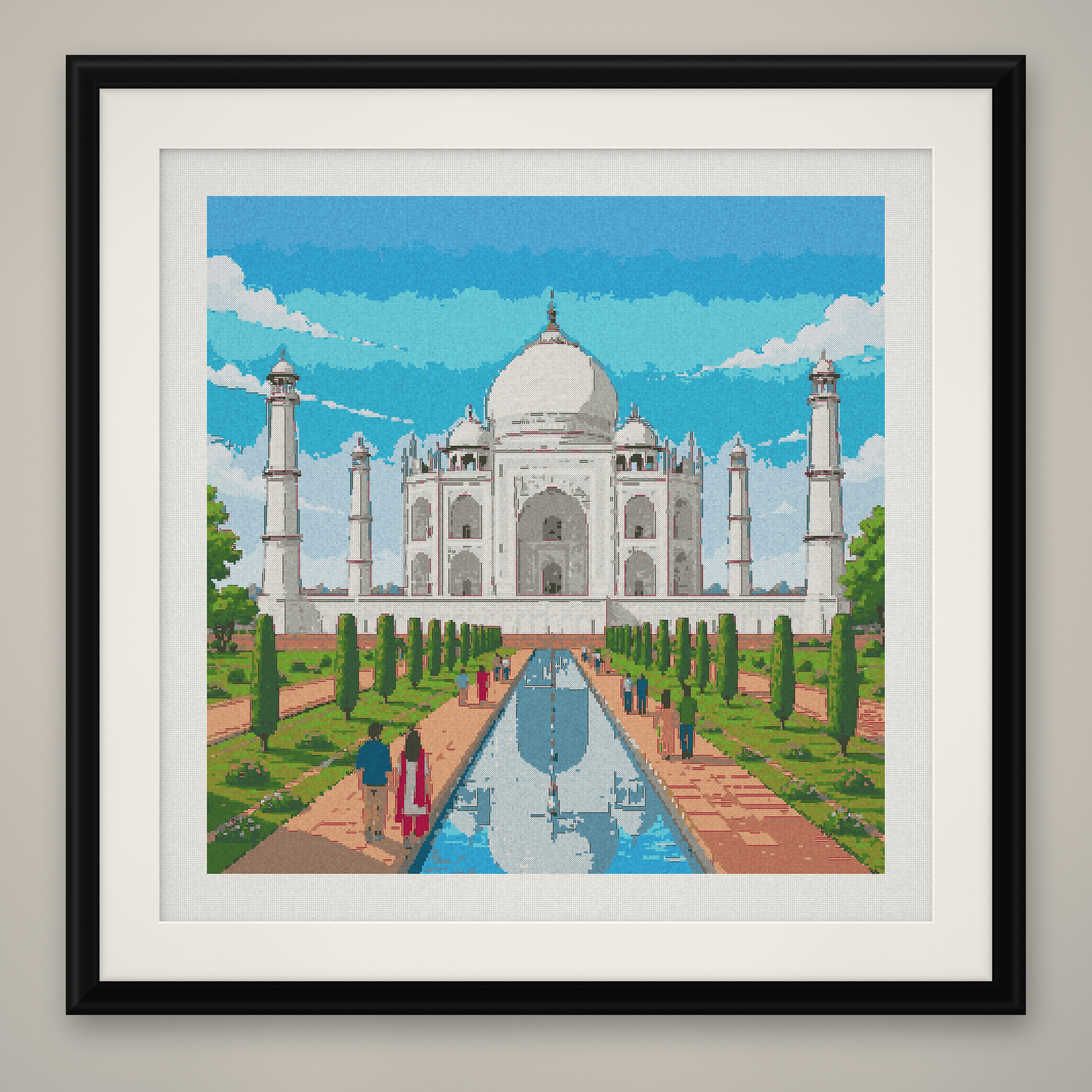 Taj Mahal Cross Stitch Pattern, India Marble Palace Landmark PDF