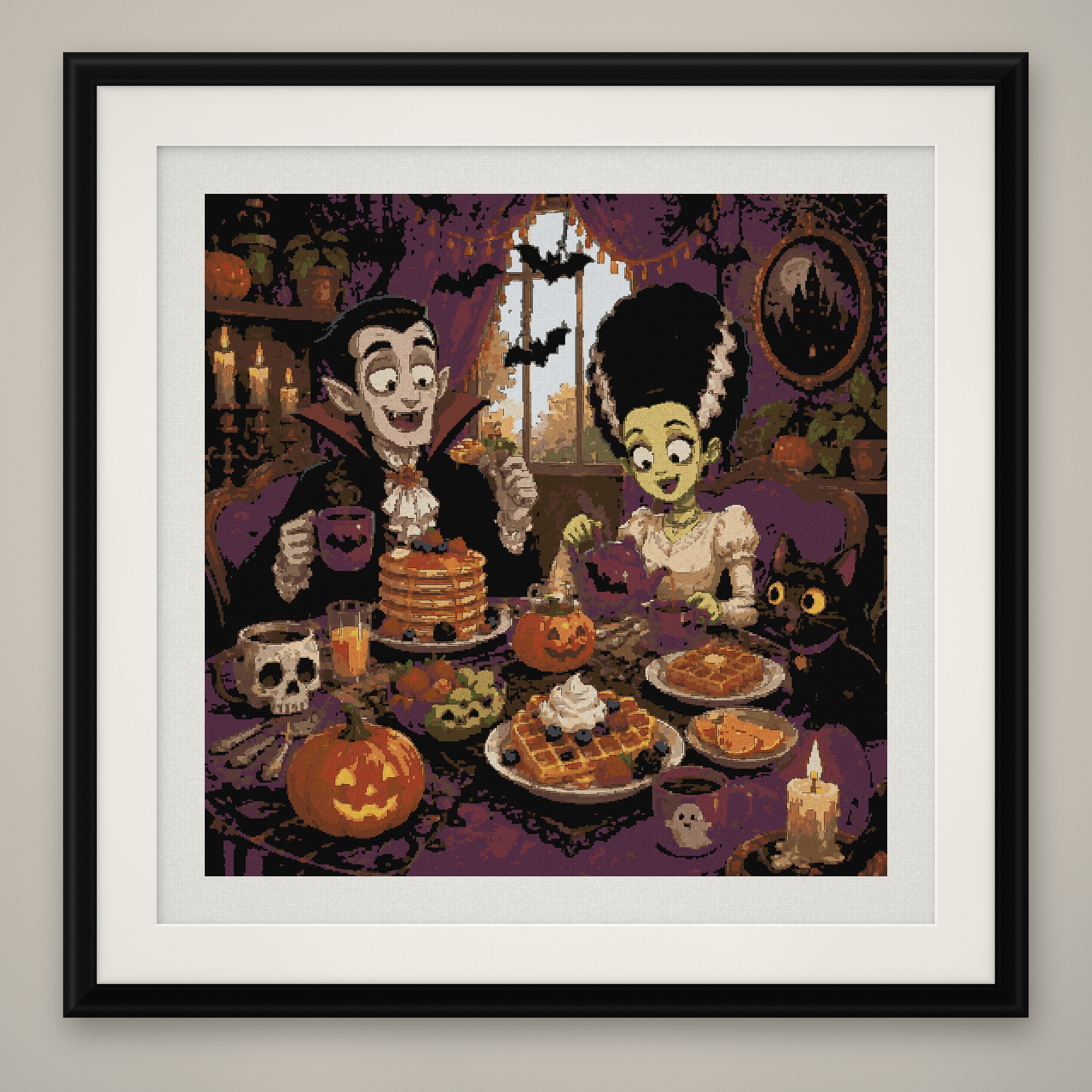 Monster Brunch Cross Stitch Pattern, Vampire Breakfast PDF