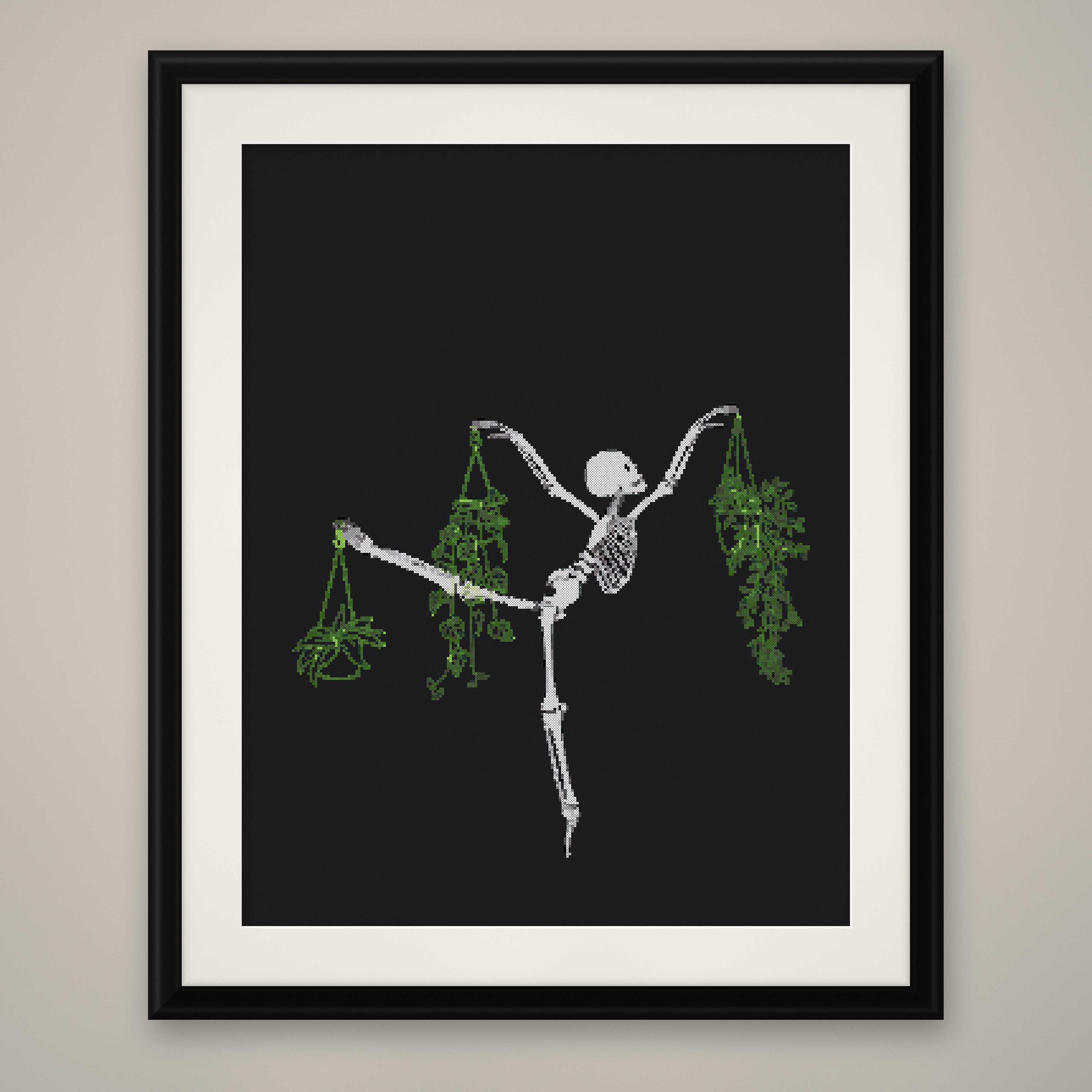 Dancing Woman Cross Stitch Pattern, Floral Line Art Dancer PDF