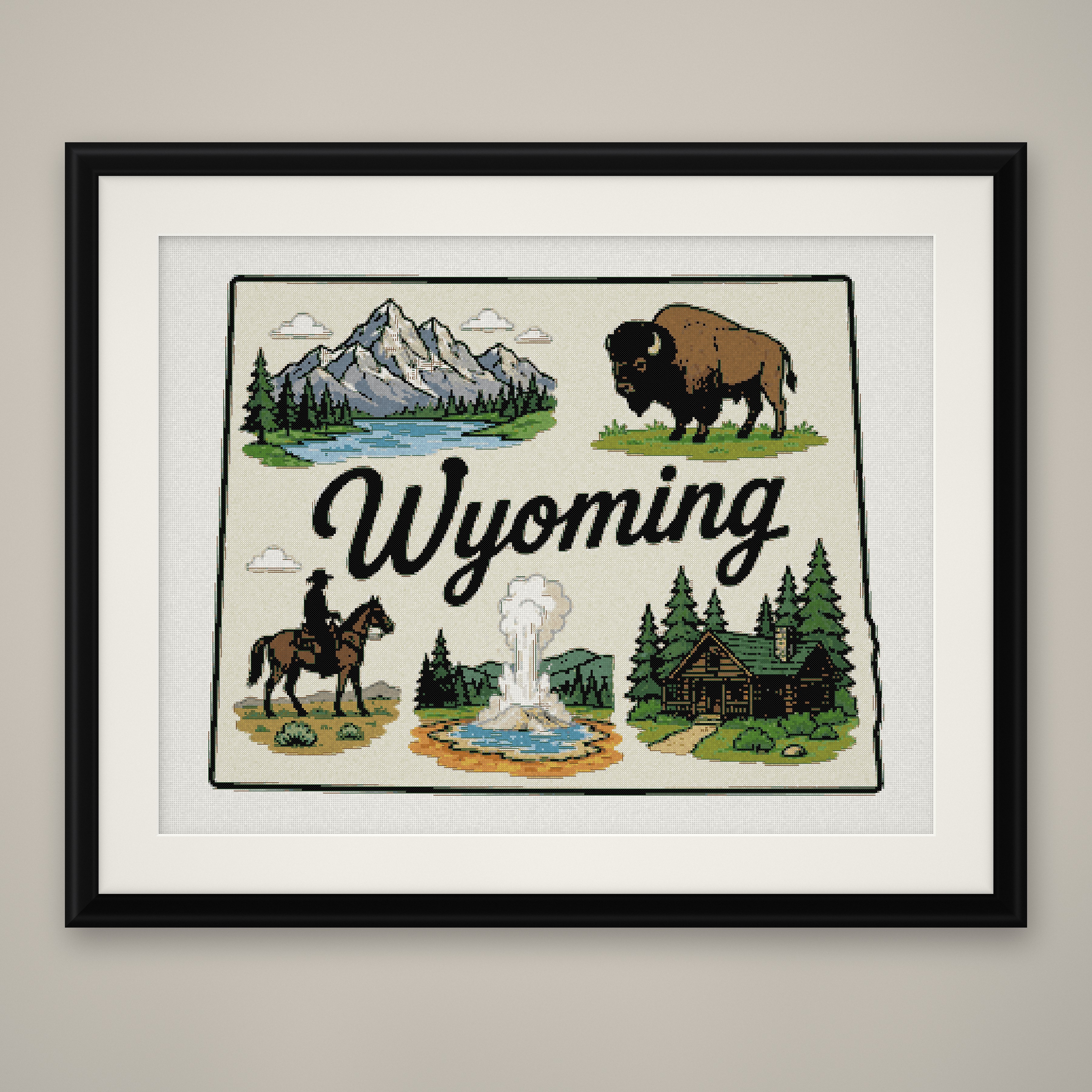 Wyoming State Cross Stitch Pattern, State Shape Travel Souvenir PDF
