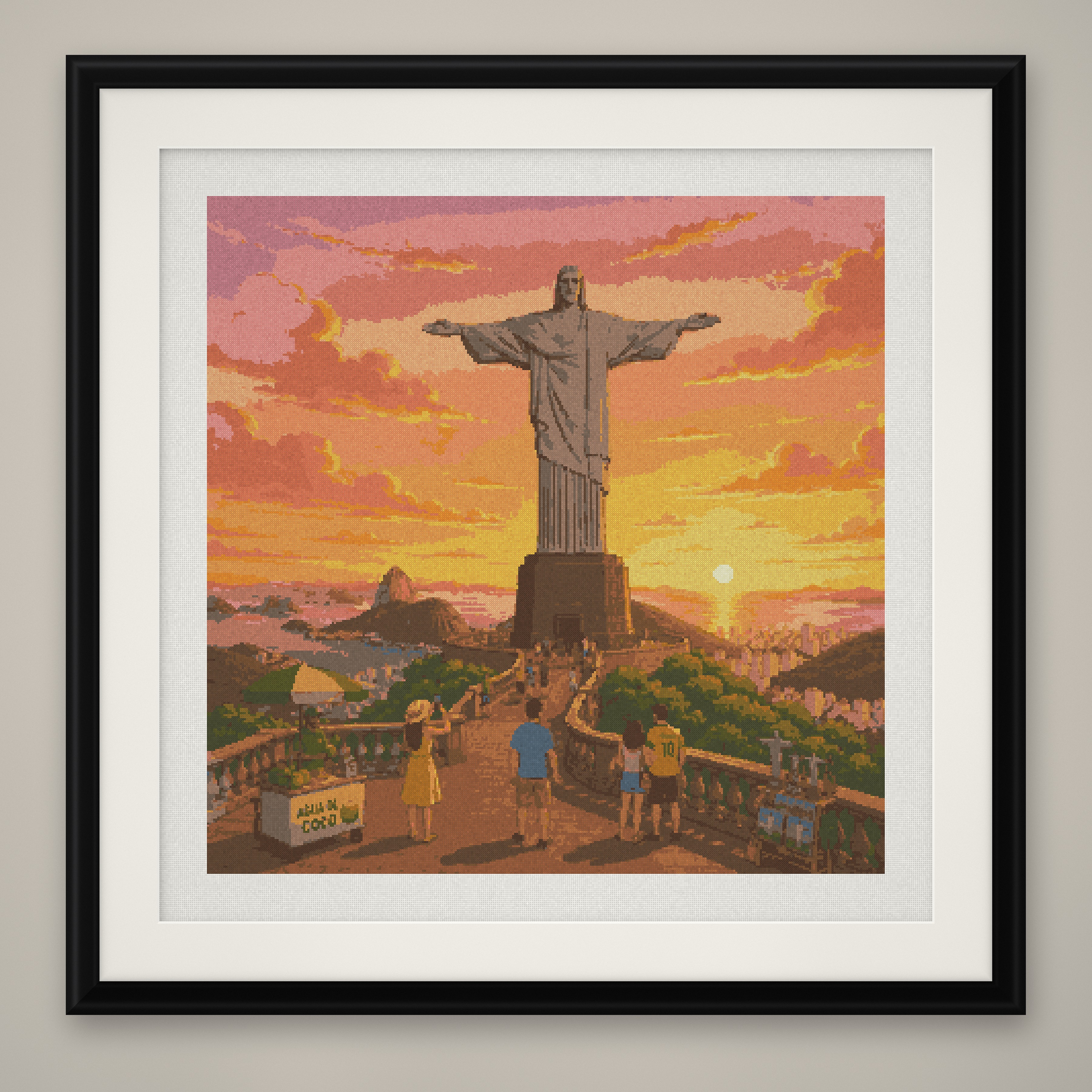 Christ the Redeemer Cross Stitch Pattern, Rio Sunset Statue PDF
