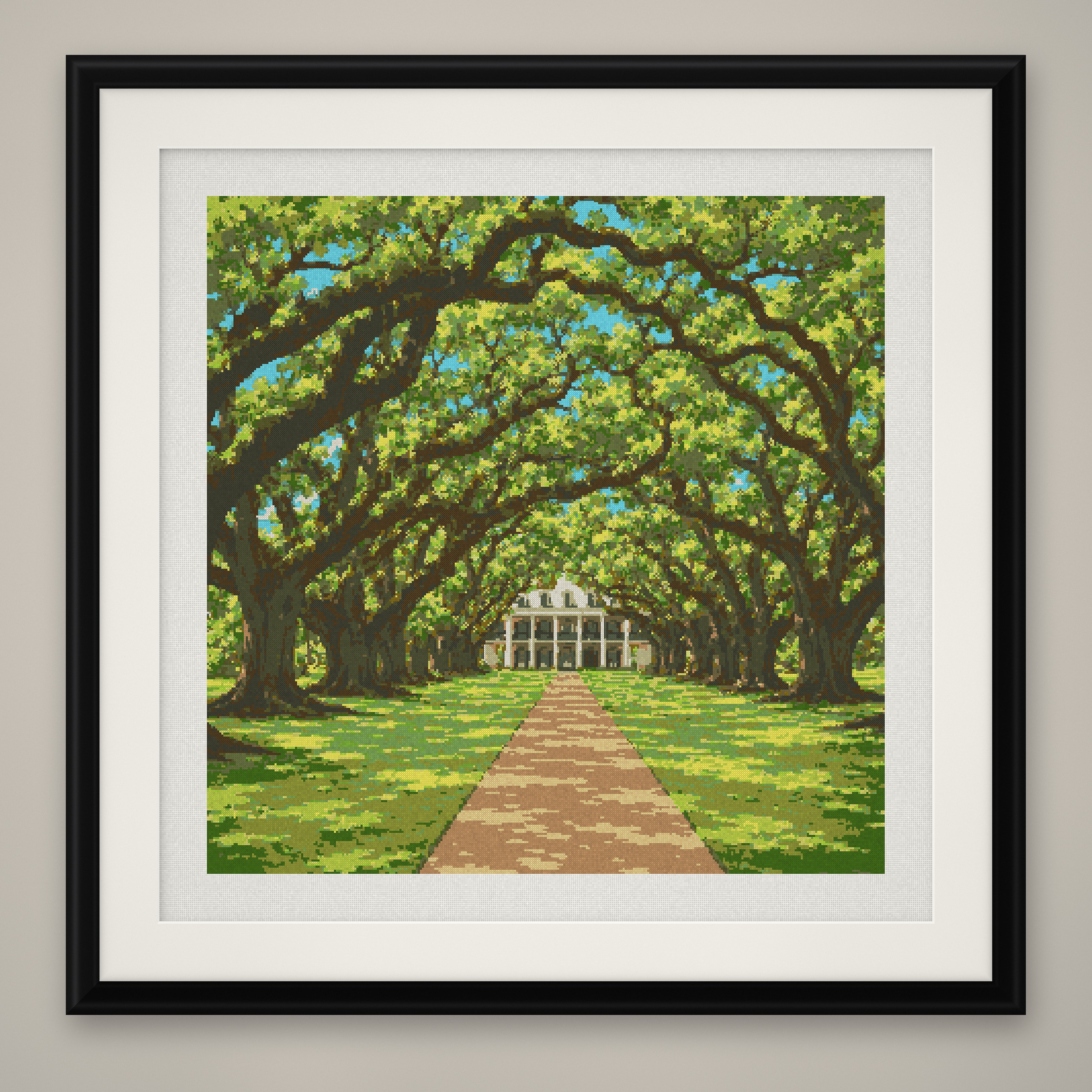 Oak Alley Cross Stitch Pattern, Southern Live Oak Manor Path PDF