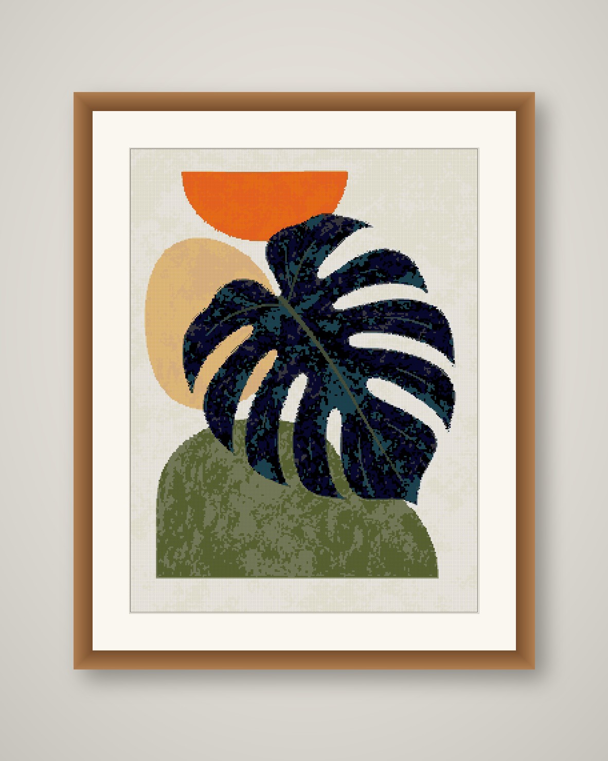 Boho Monstera Cross Stitch Pattern, Mid Century Abstract Leaf PDF