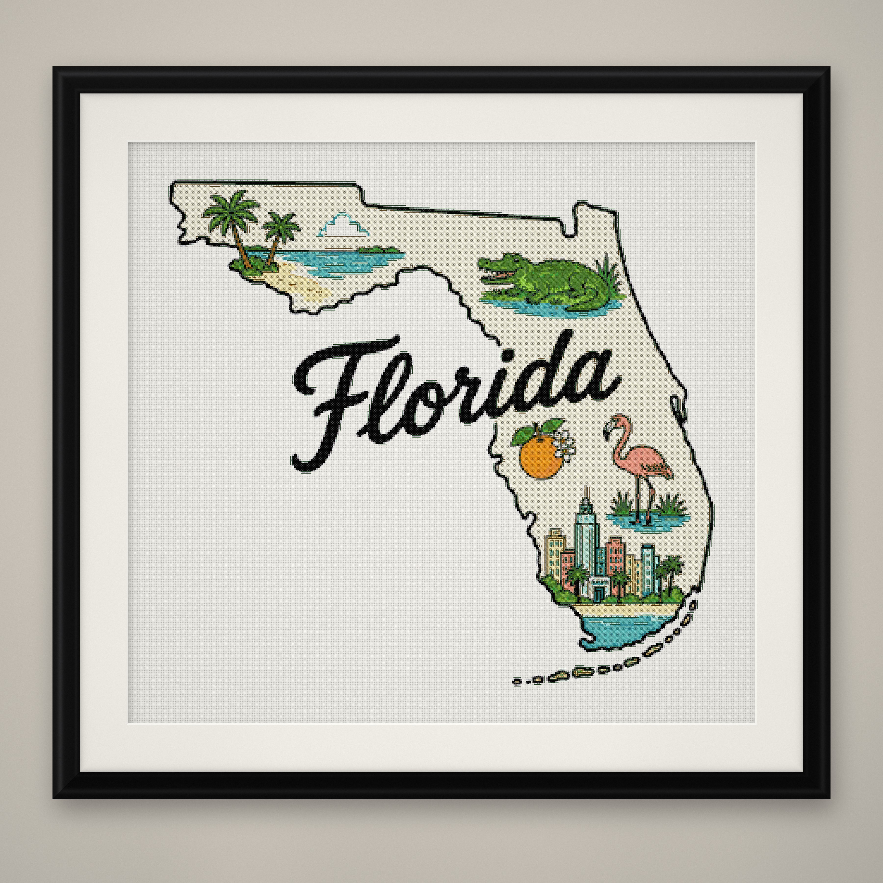 Florida State Cross Stitch Pattern, State Shape Travel Souvenir PDF