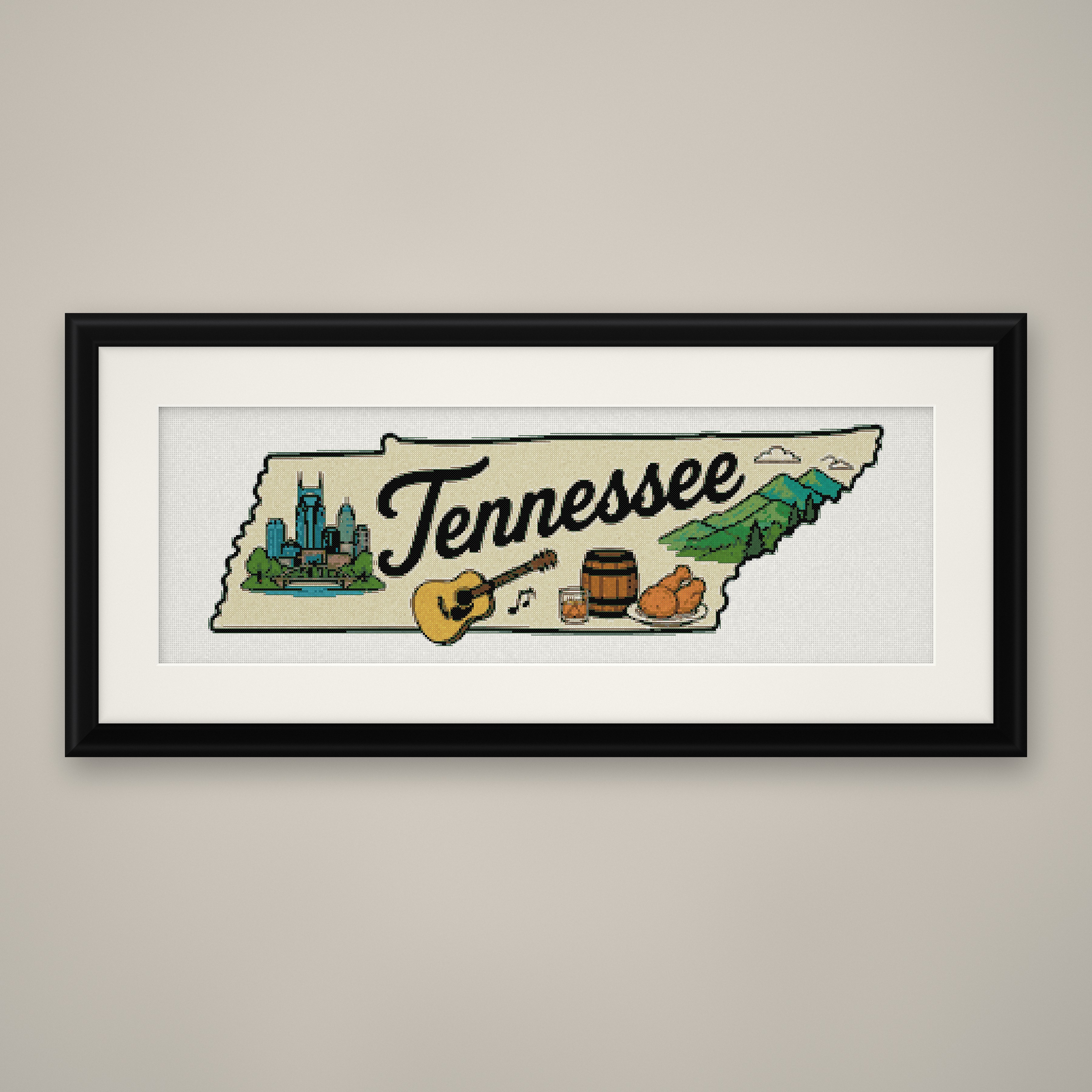 Tennessee State Cross Stitch Pattern, State Shape Travel Souvenir PDF