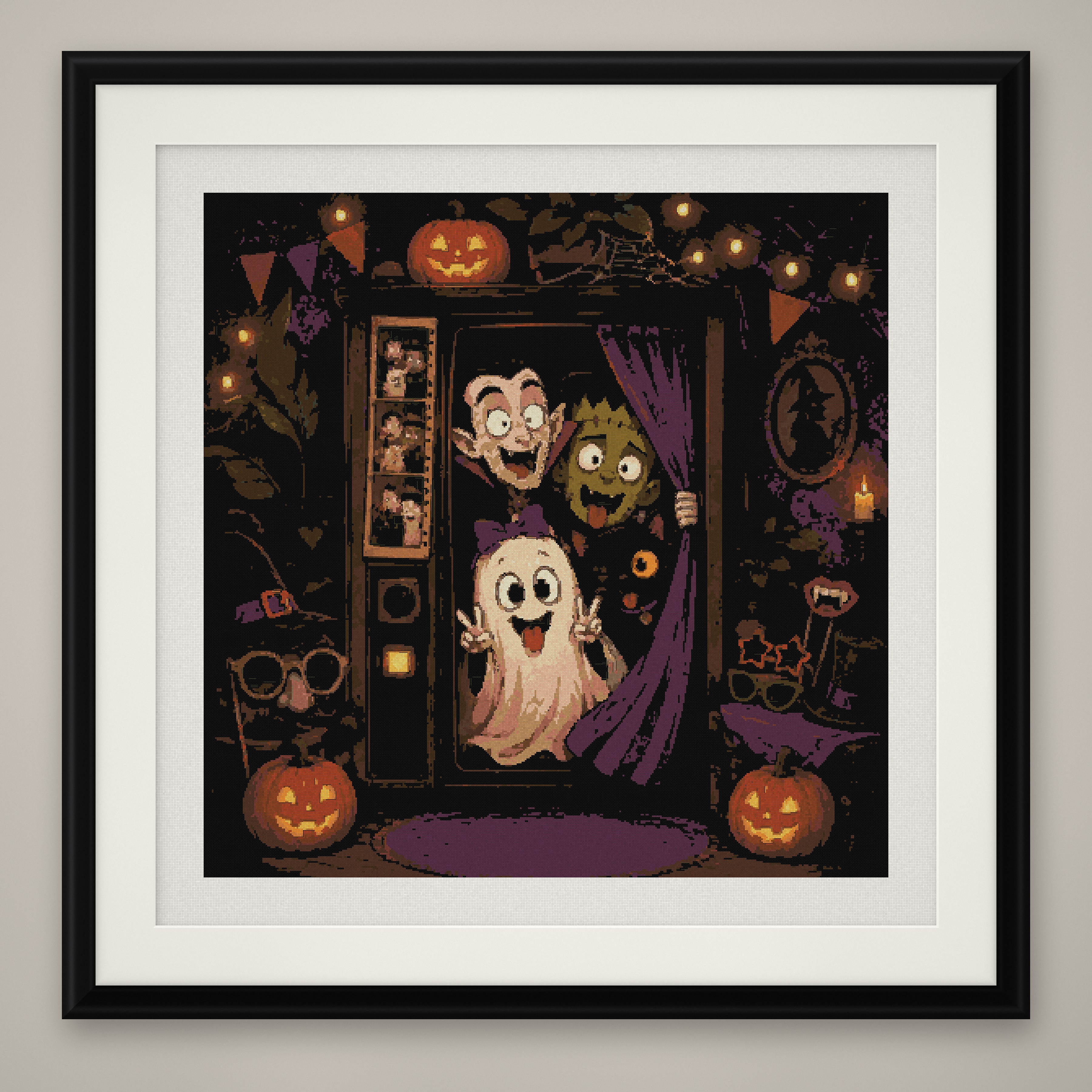 Ghost Photo Booth Cross Stitch Pattern, Halloween Party PDF