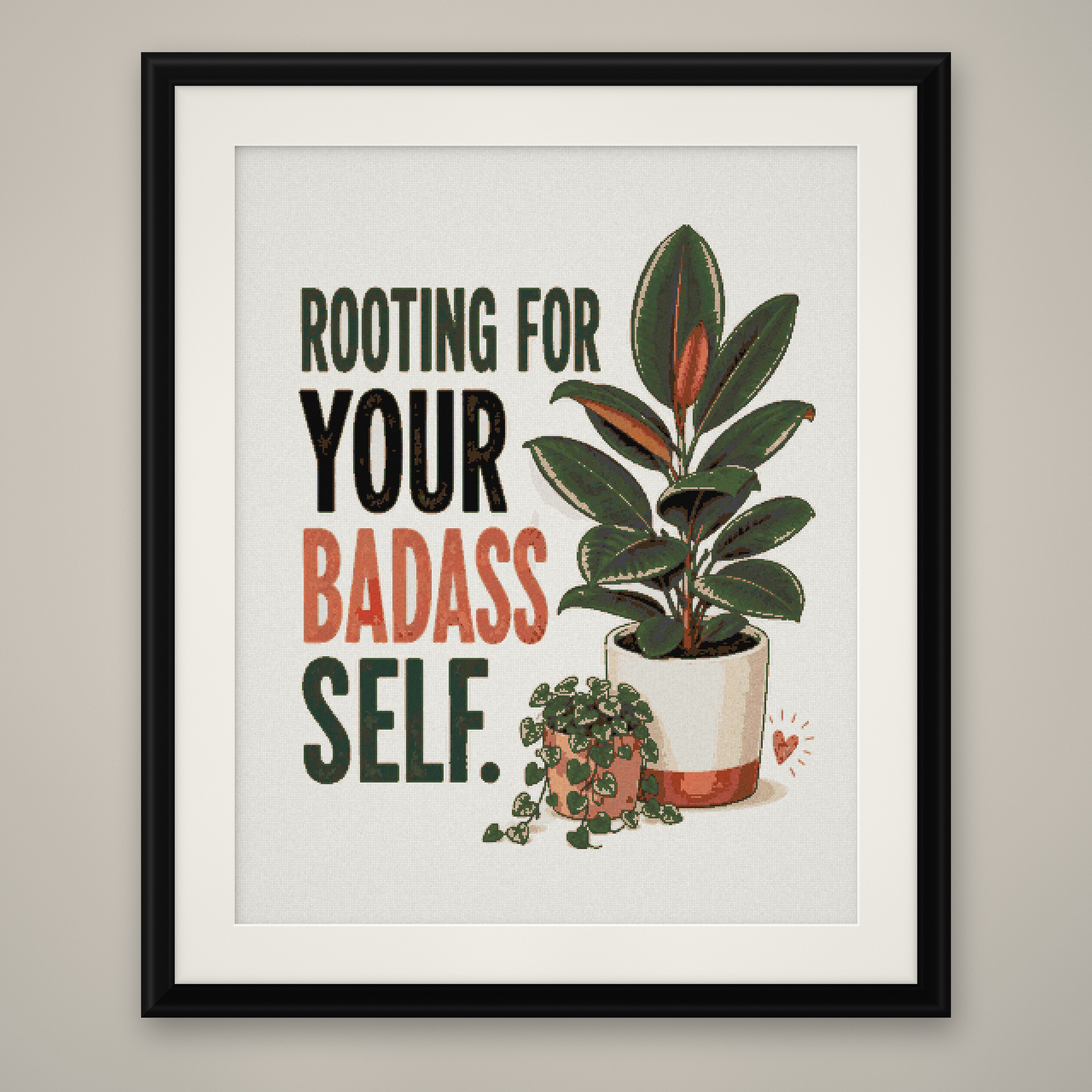 Rooting For You Cross Stitch Pattern, Rubber Plant Pun Wall Art PDF