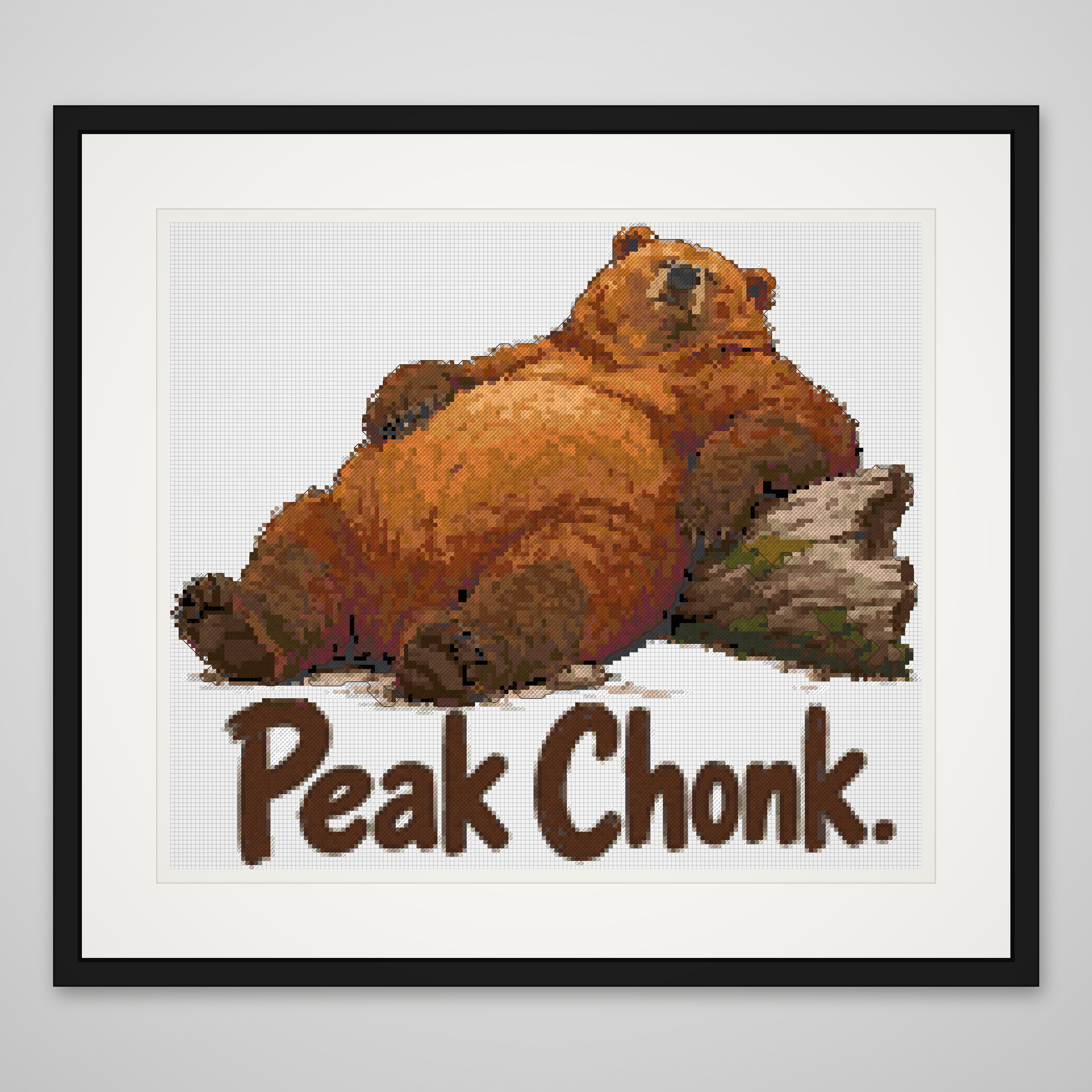 Peak Chonk Fat Bear Cross Stitch Pattern, Fat Bear Week Brooks Falls Katmai Alaska Lazy Brown Bear Belly Up PDF