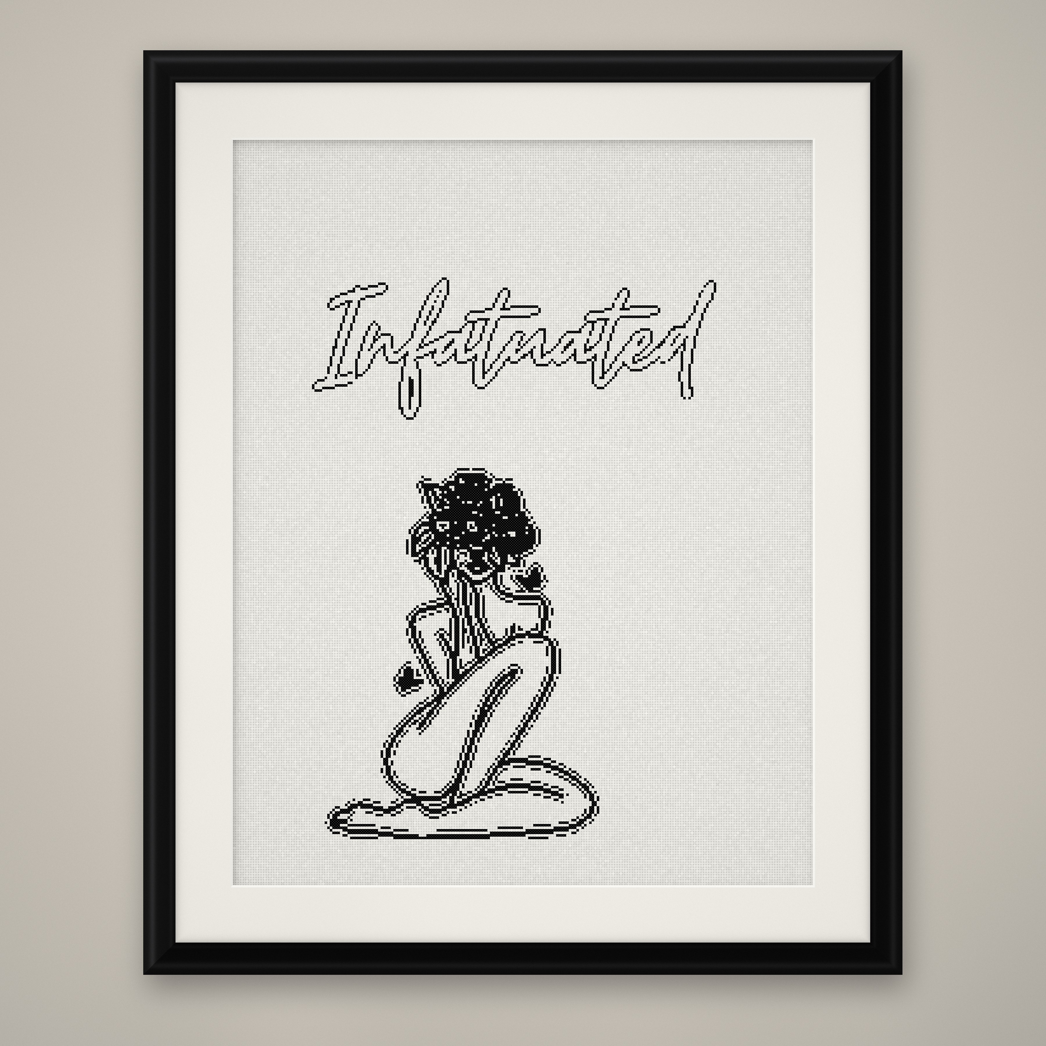 Distracted Cross Stitch Pattern, Minimalist Floral Line Art Woman PDF