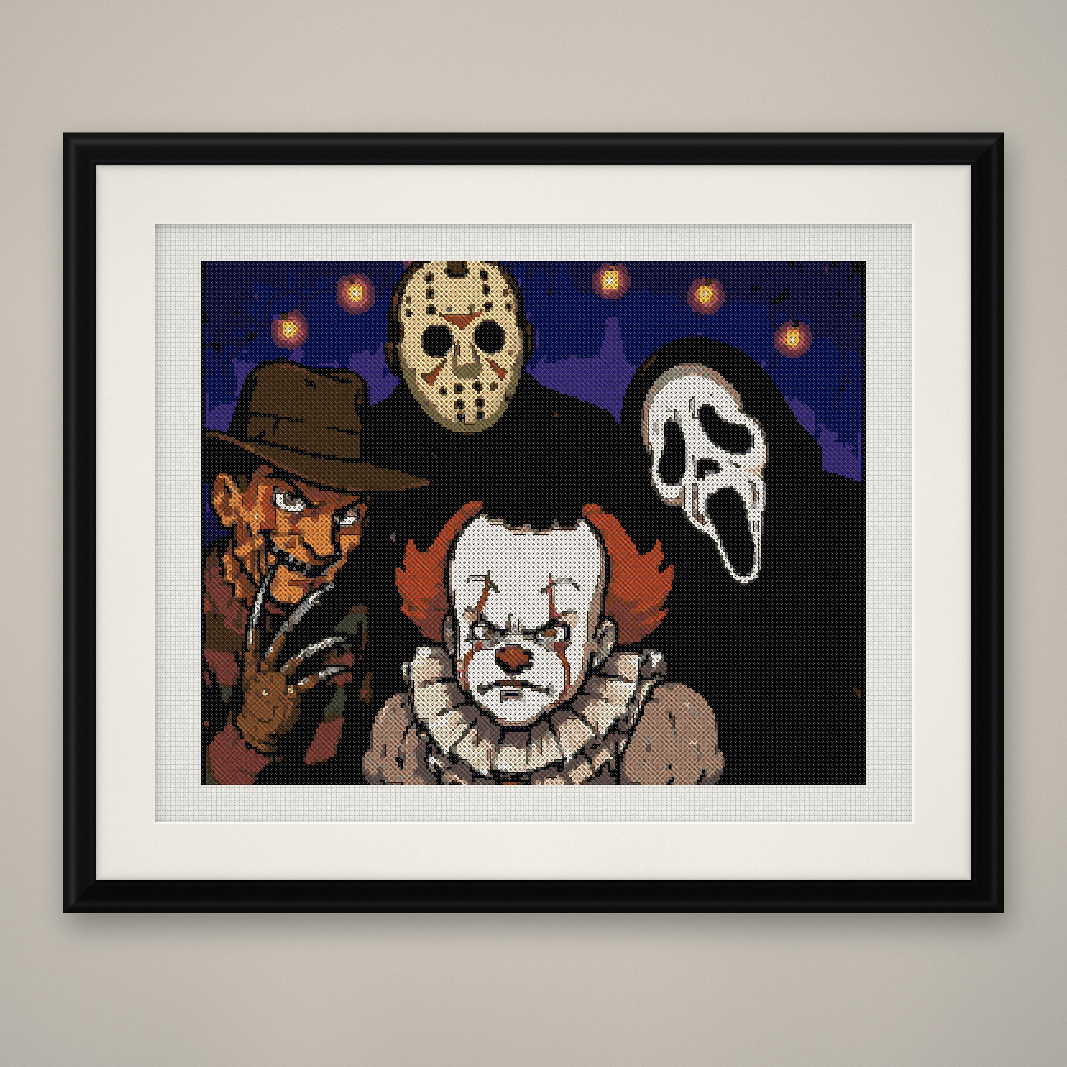 Horror Photo Booth Cross Stitch Pattern, Slasher Group Hug PDF