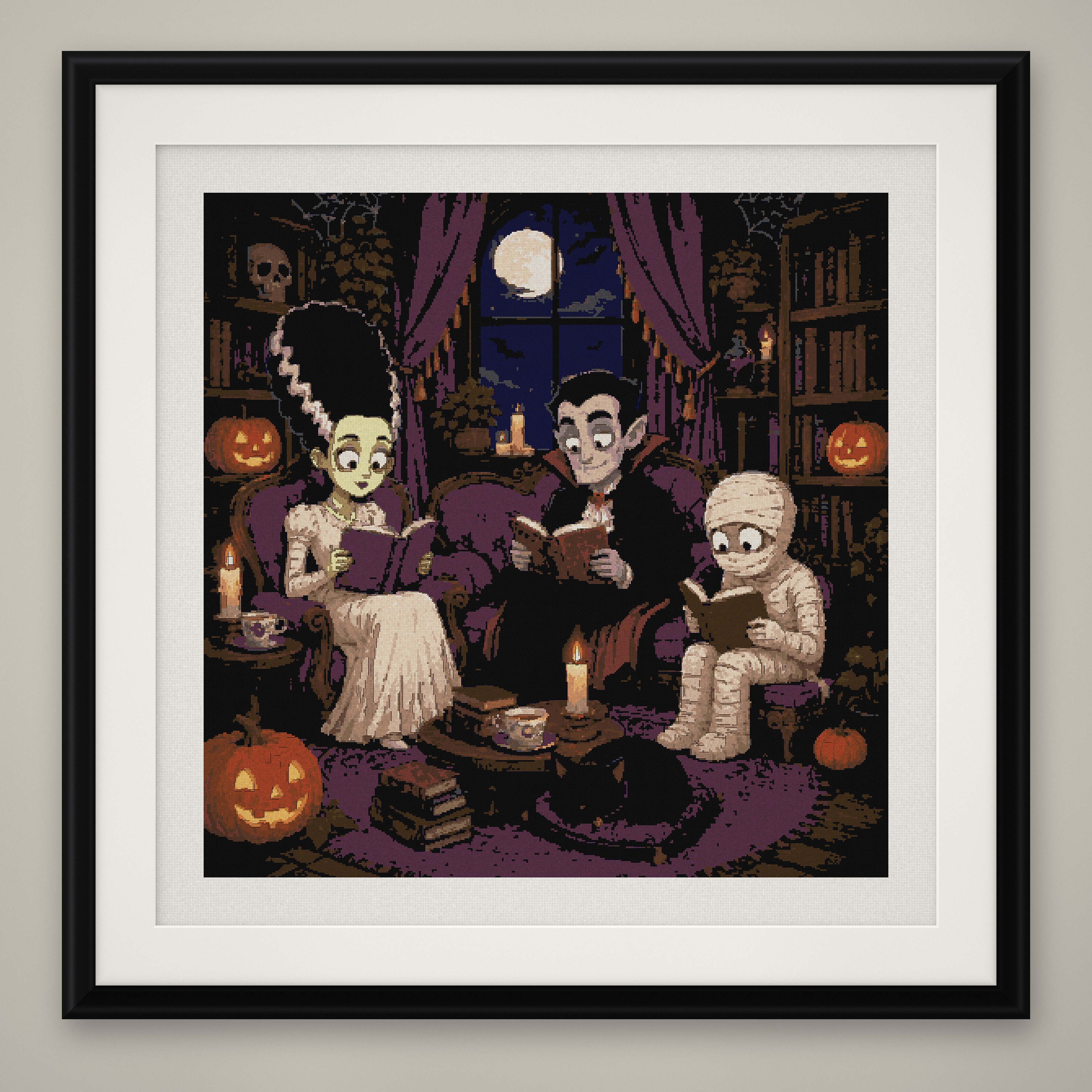 Monster Book Club Cross Stitch Pattern, Vampire Library PDF