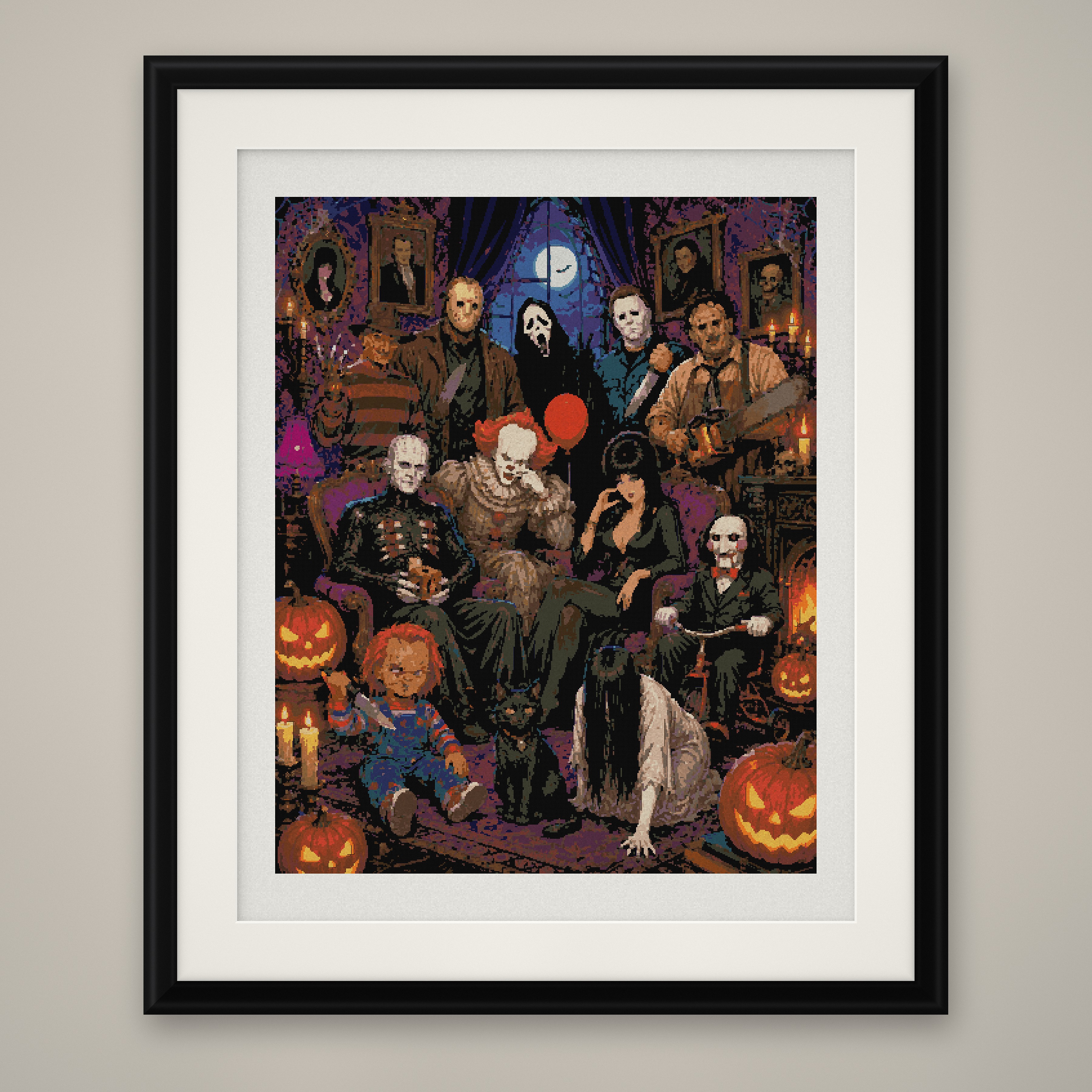 Horror Icons Cross Stitch Pattern, Slasher Halloween Night PDF