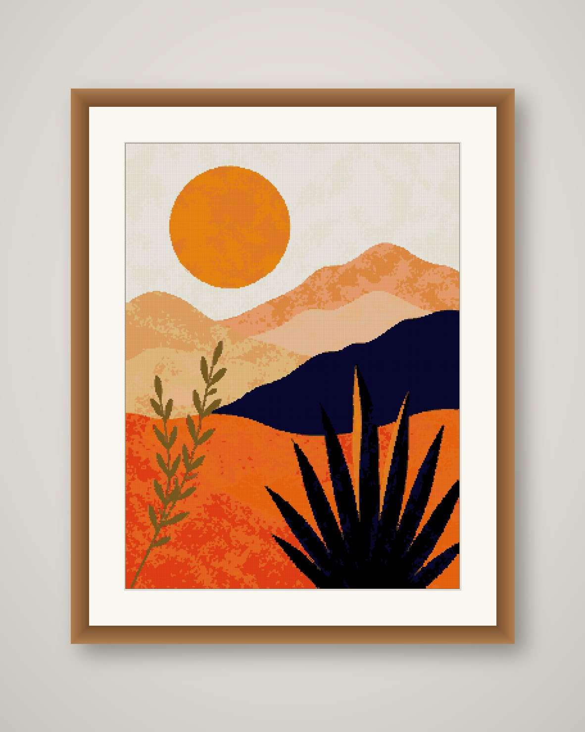 Boho Desert Cross Stitch Pattern, Mid Century Abstract Landscape PDF