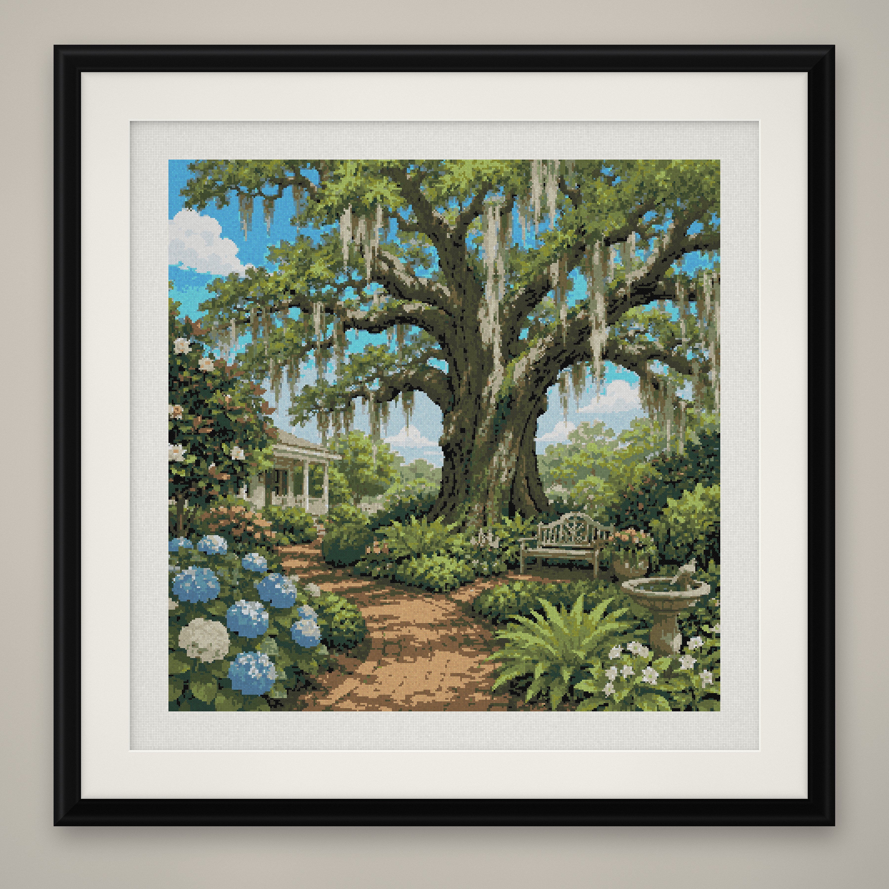 Southern Manor Cross Stitch Pattern, Live Oak Hydrangea Estate PDF