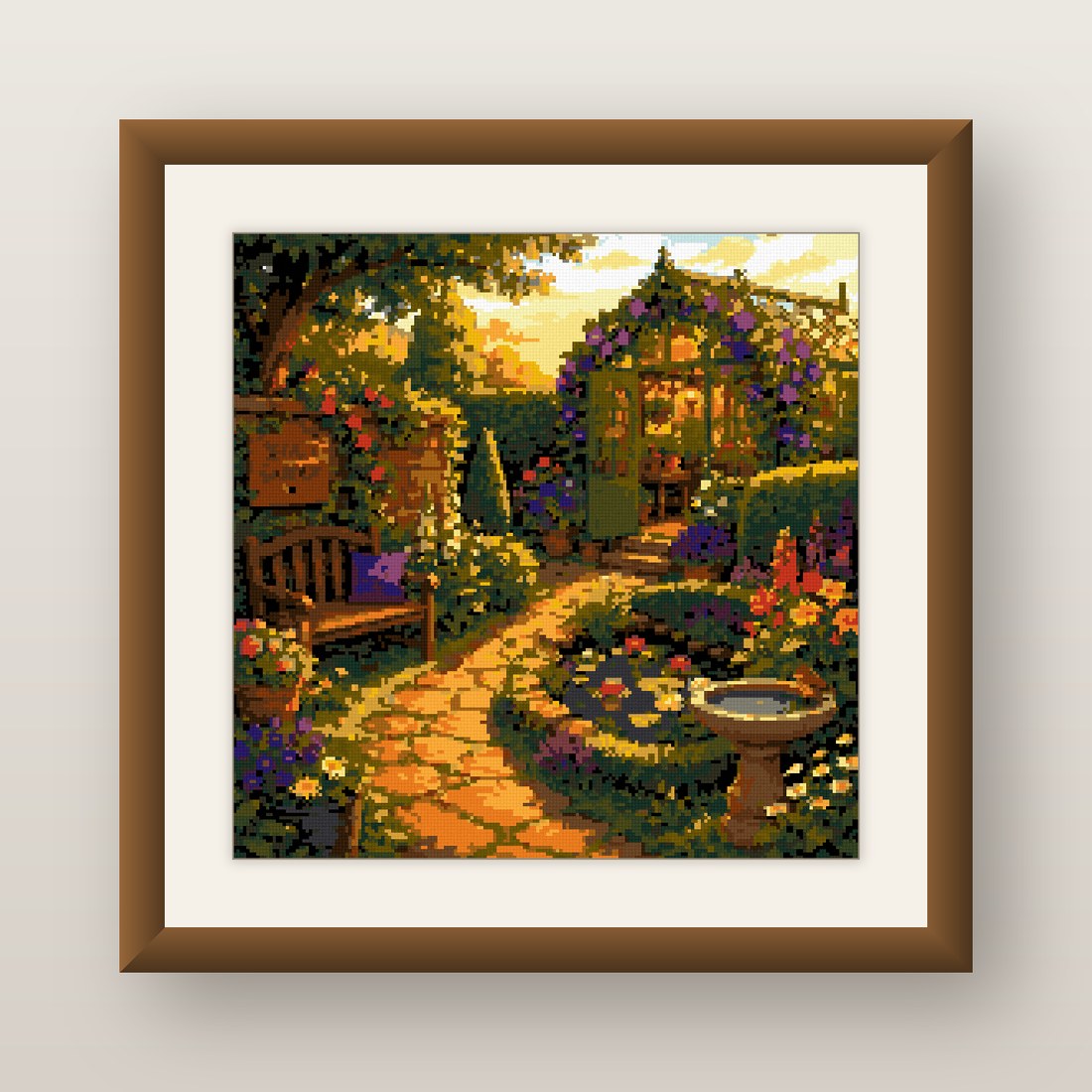 Greenhouse Garden Cross Stitch Pattern, Flower Arch Fountain Bloom PDF