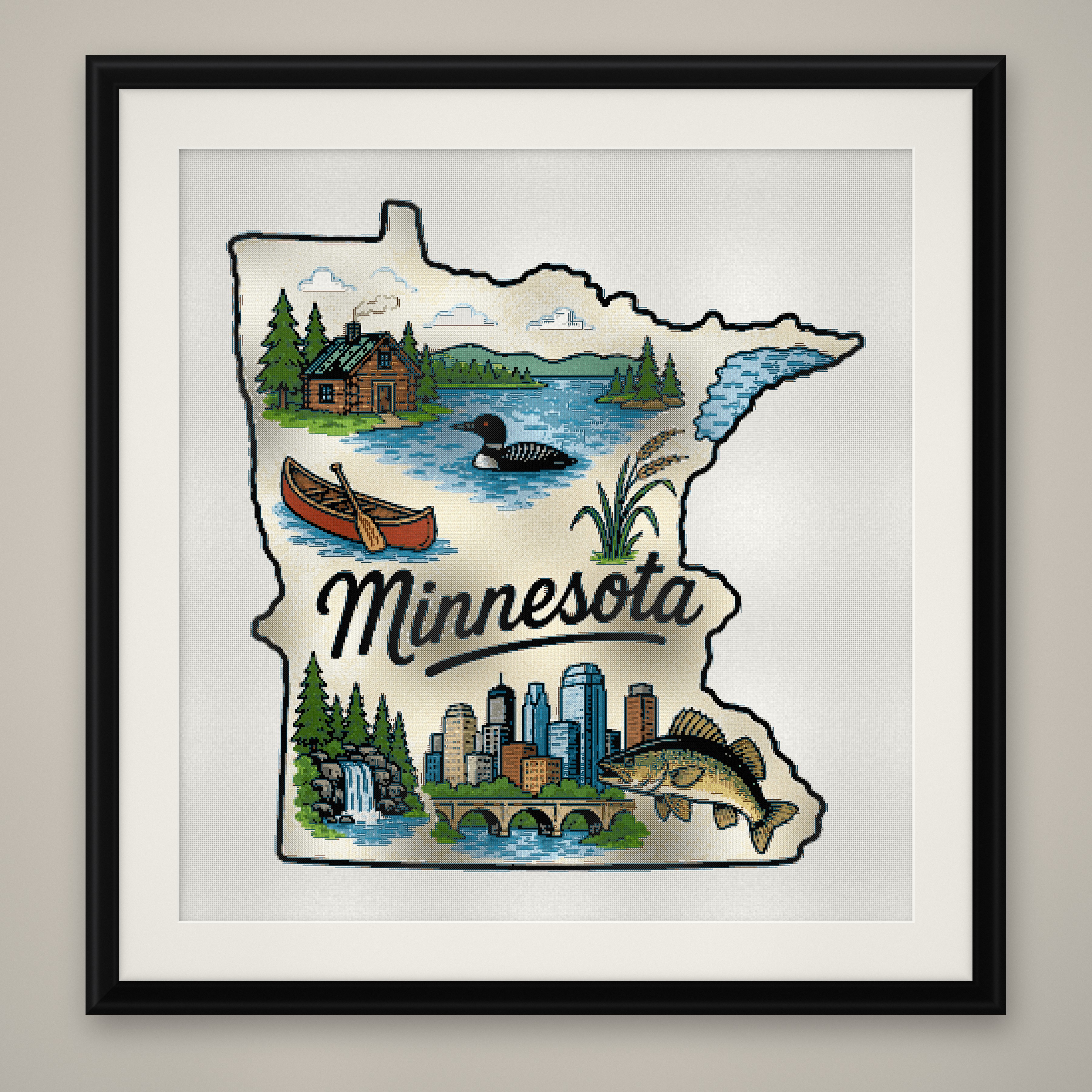 Minnesota State Cross Stitch Pattern, State Shape Travel Souvenir PDF