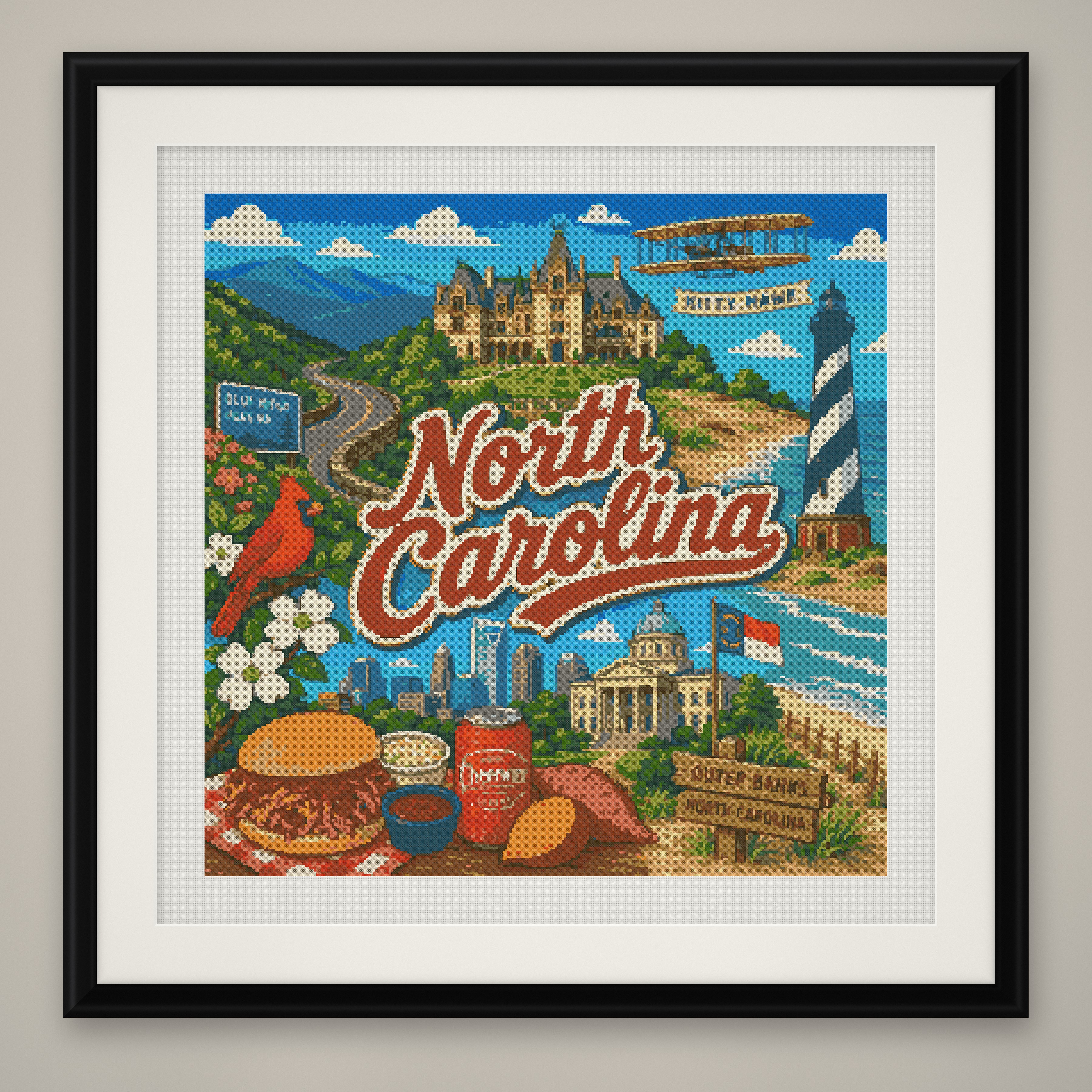 North Carolina Cross Stitch Pattern, Biltmore Lighthouse Souvenir PDF