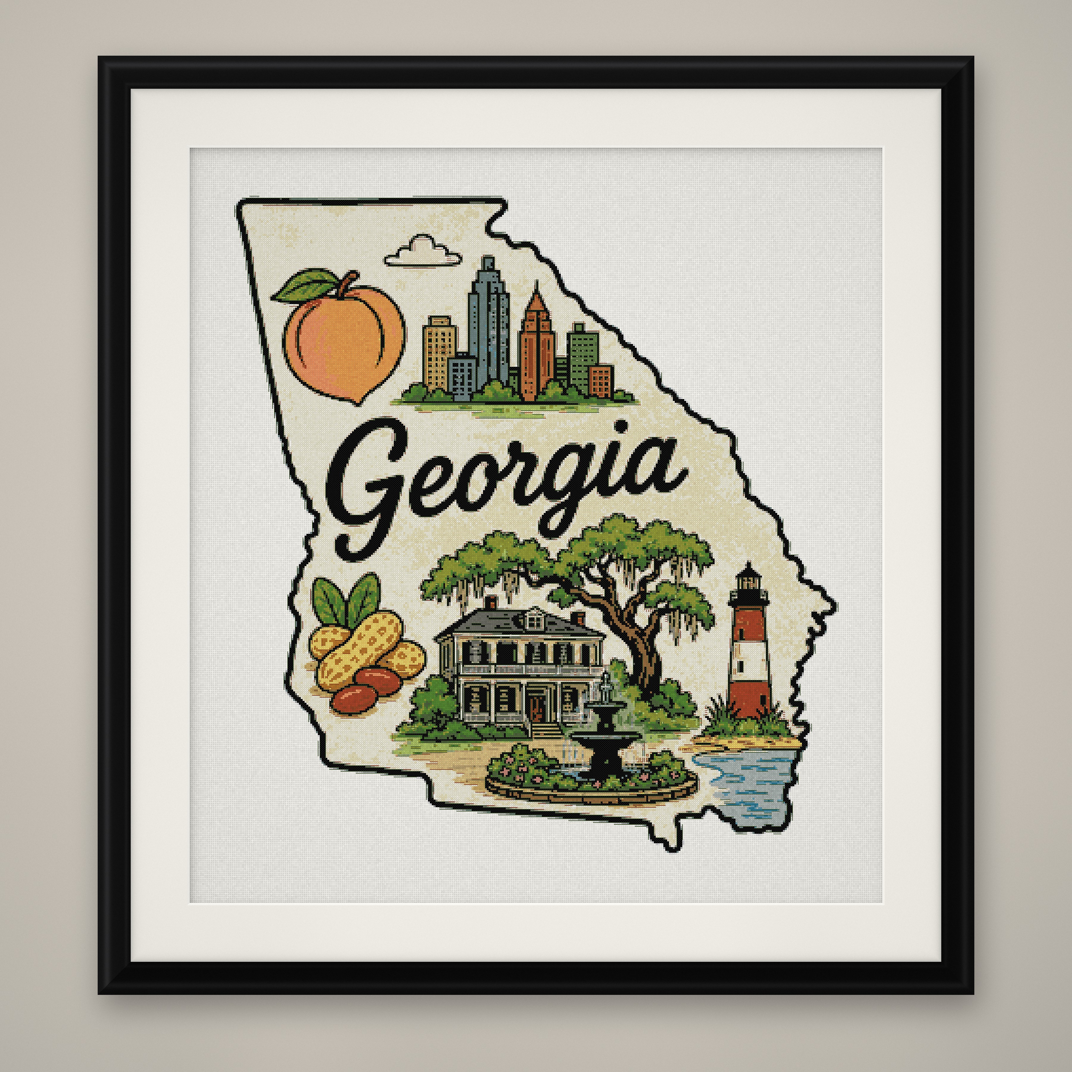 Georgia State Cross Stitch Pattern, State Shape Travel Souvenir PDF