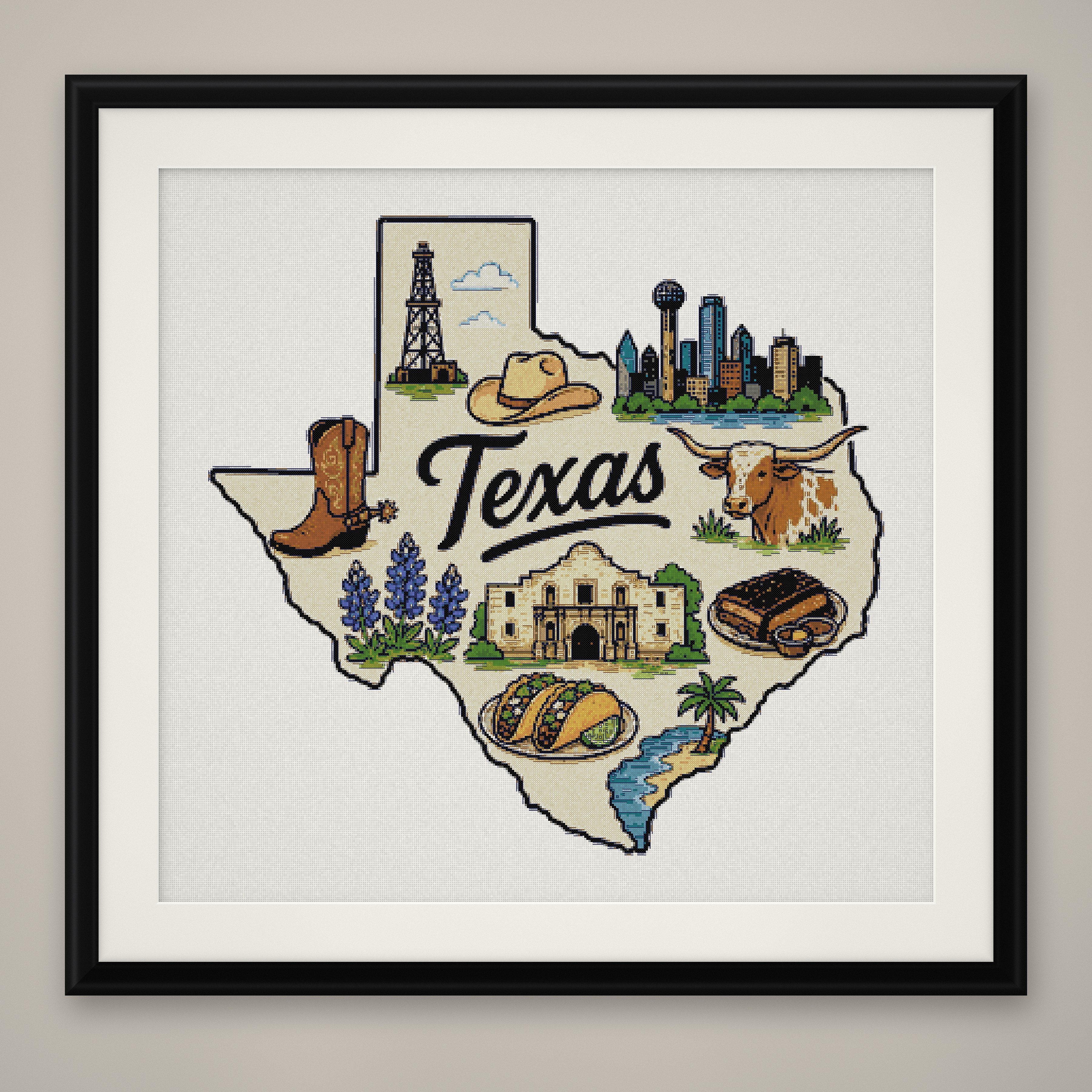 Texas State Cross Stitch Pattern, State Shape Travel Souvenir PDF