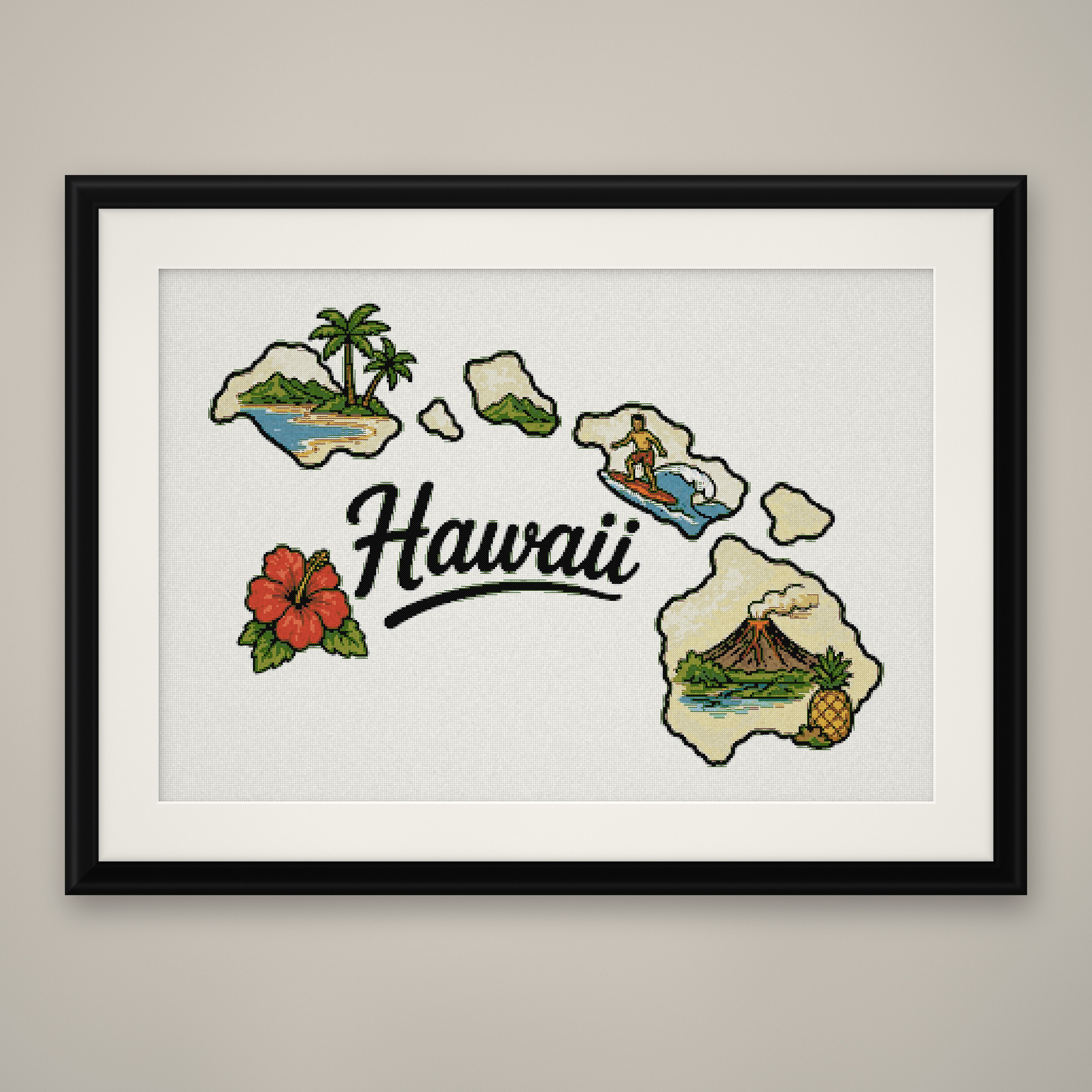 Hawaii State Cross Stitch Pattern, State Shape Travel Souvenir PDF