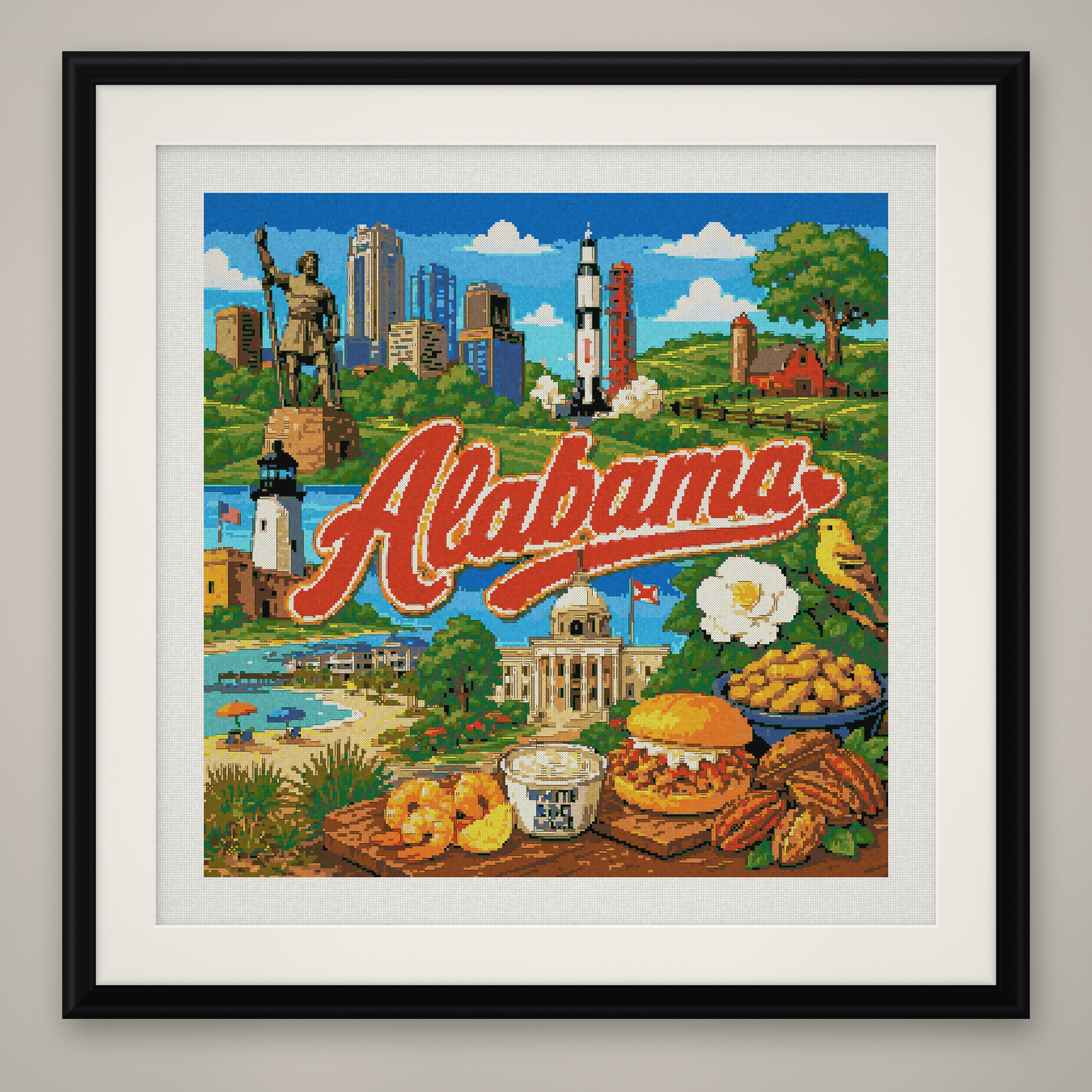 Alabama State Cross Stitch Pattern, Southern Travel Souvenir PDF