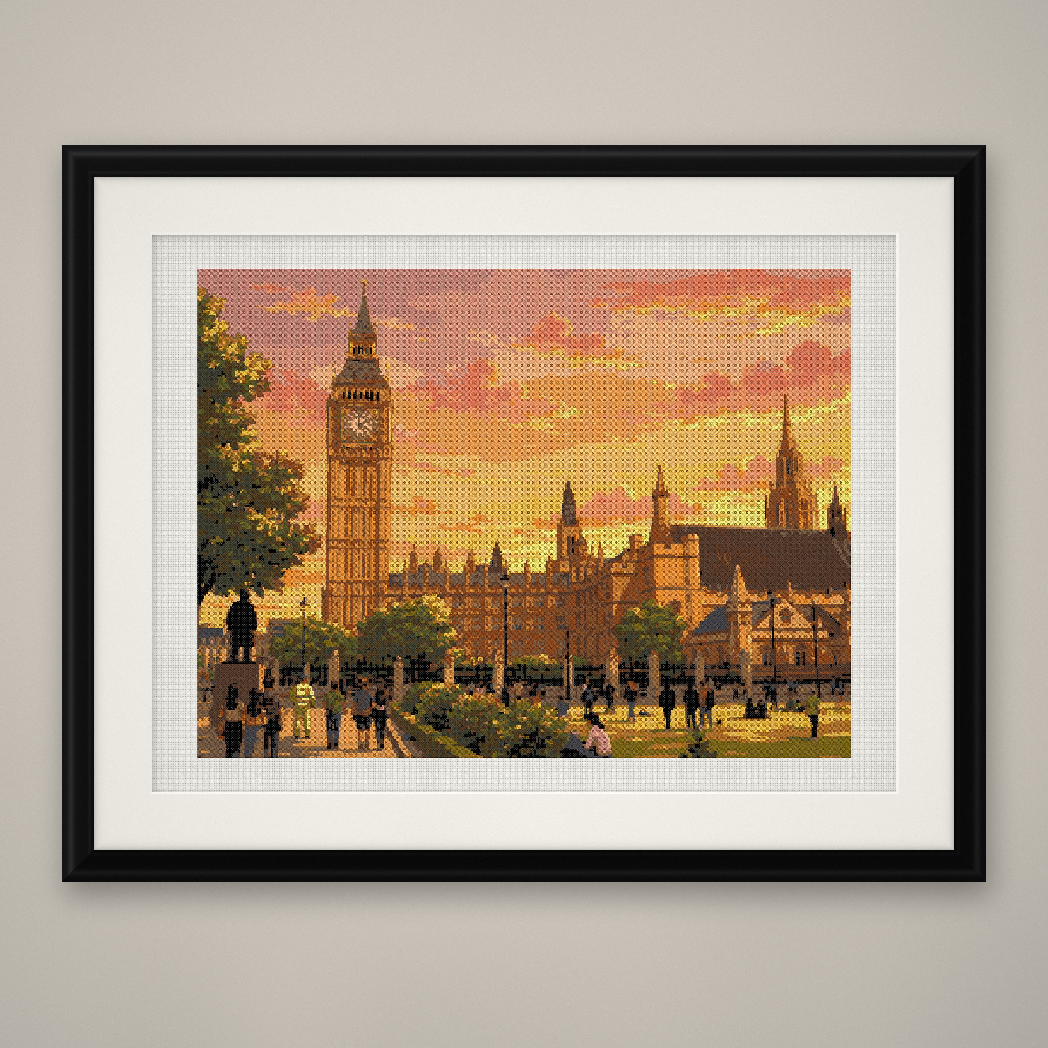 Big Ben at Sunset Cross Stitch Pattern, London Parliament Sky PDF