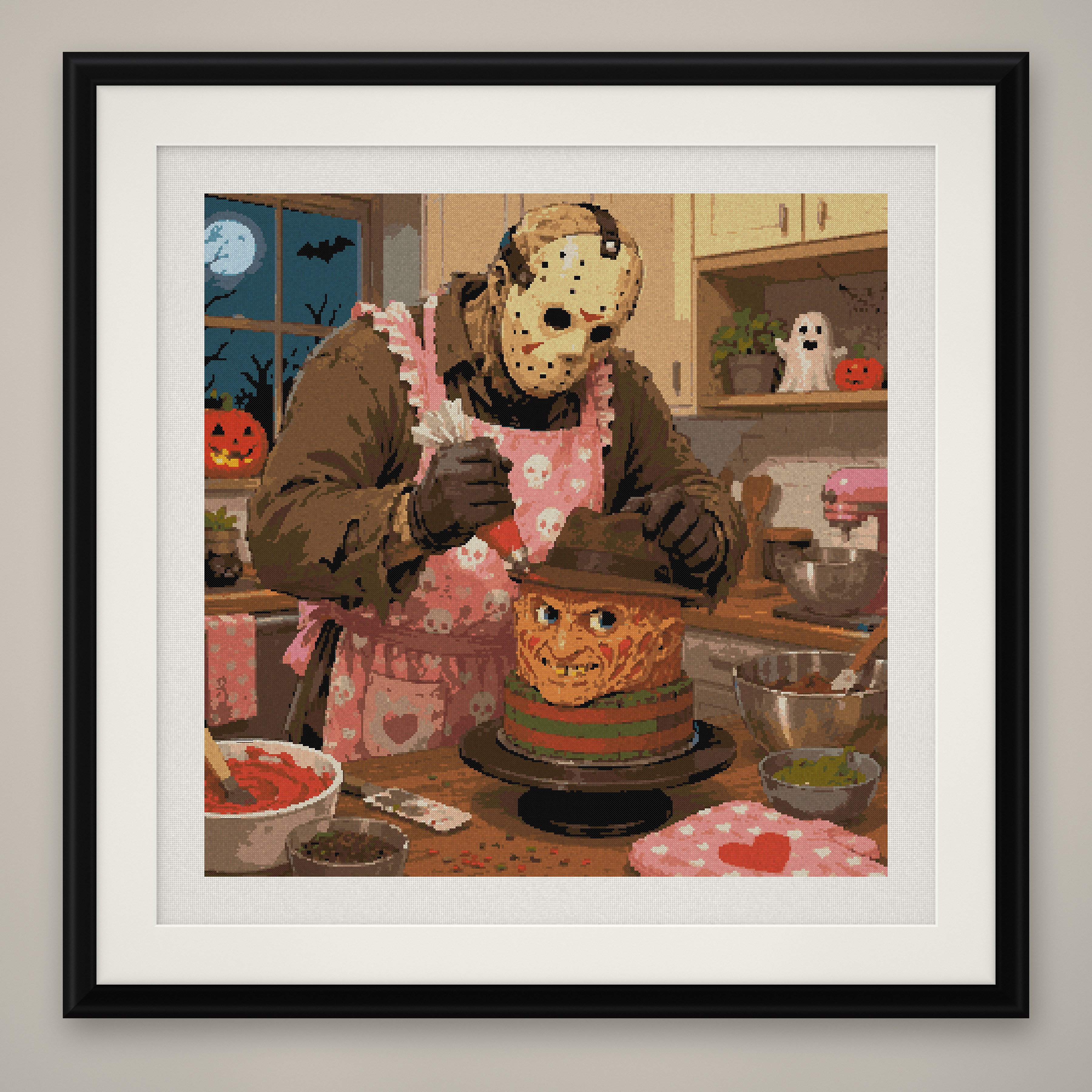 Horror Baking Cross Stitch Pattern, Funny Slasher Kitchen PDF
