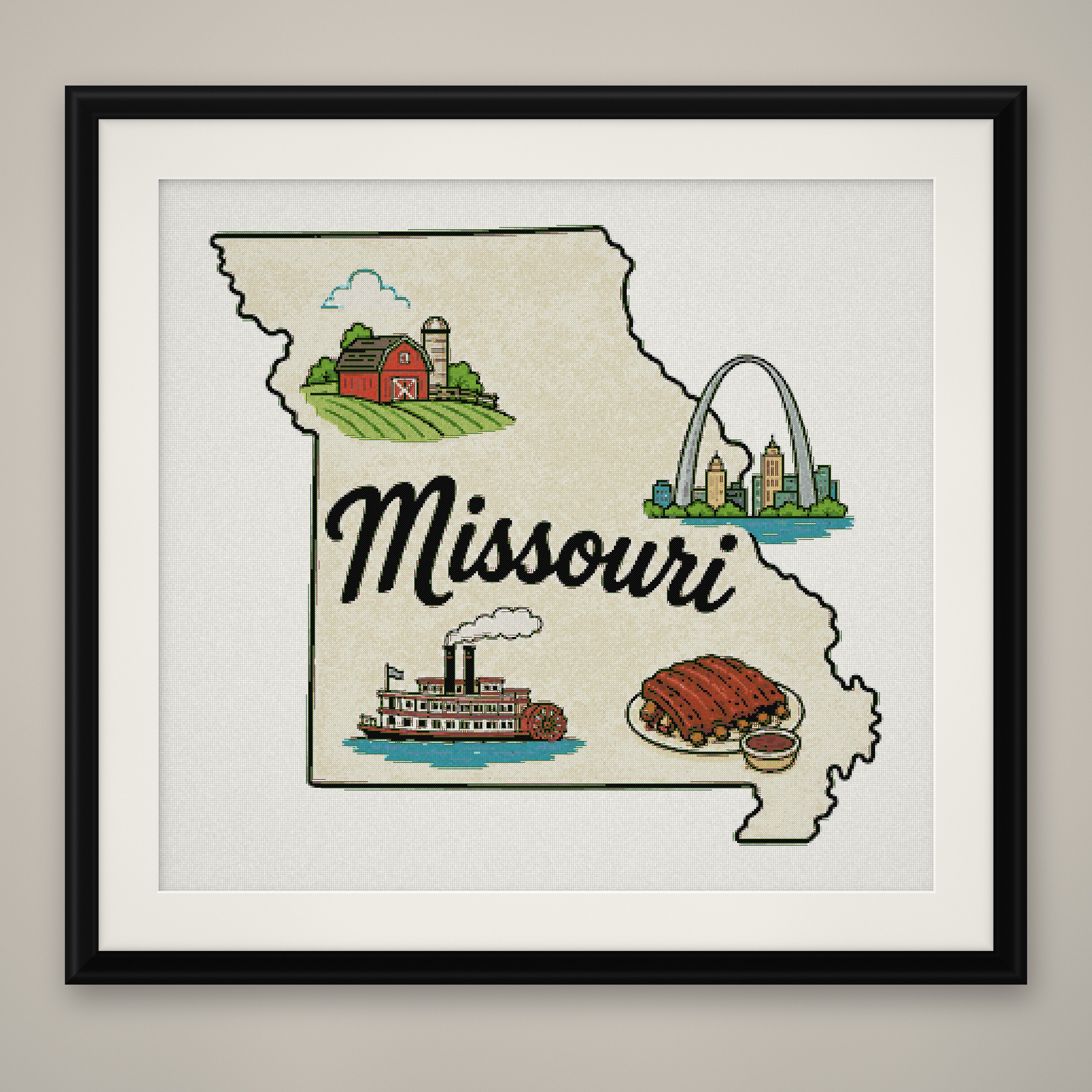 Missouri State Cross Stitch Pattern, State Shape Travel Souvenir PDF