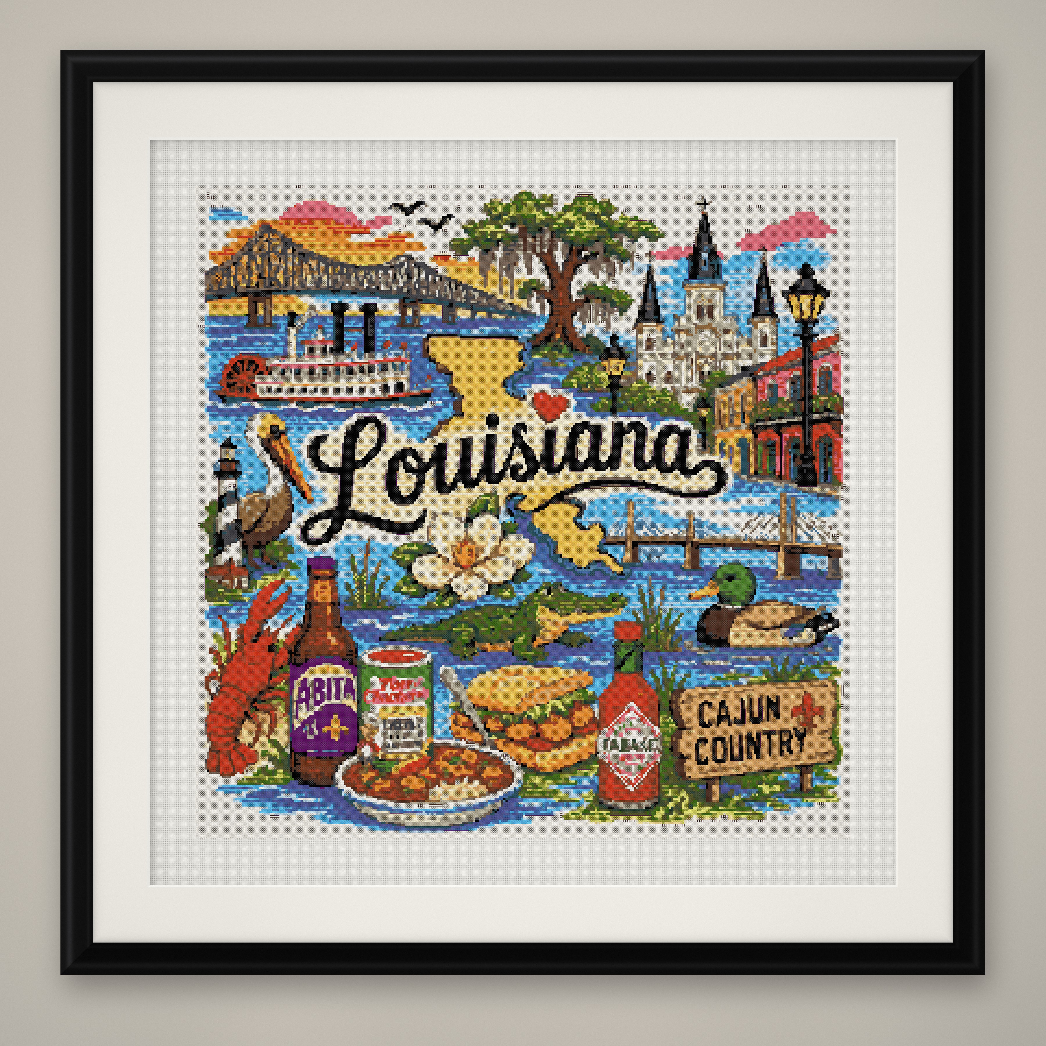 Louisiana Cross Stitch Pattern, Cajun Country New Orleans Souvenir PDF