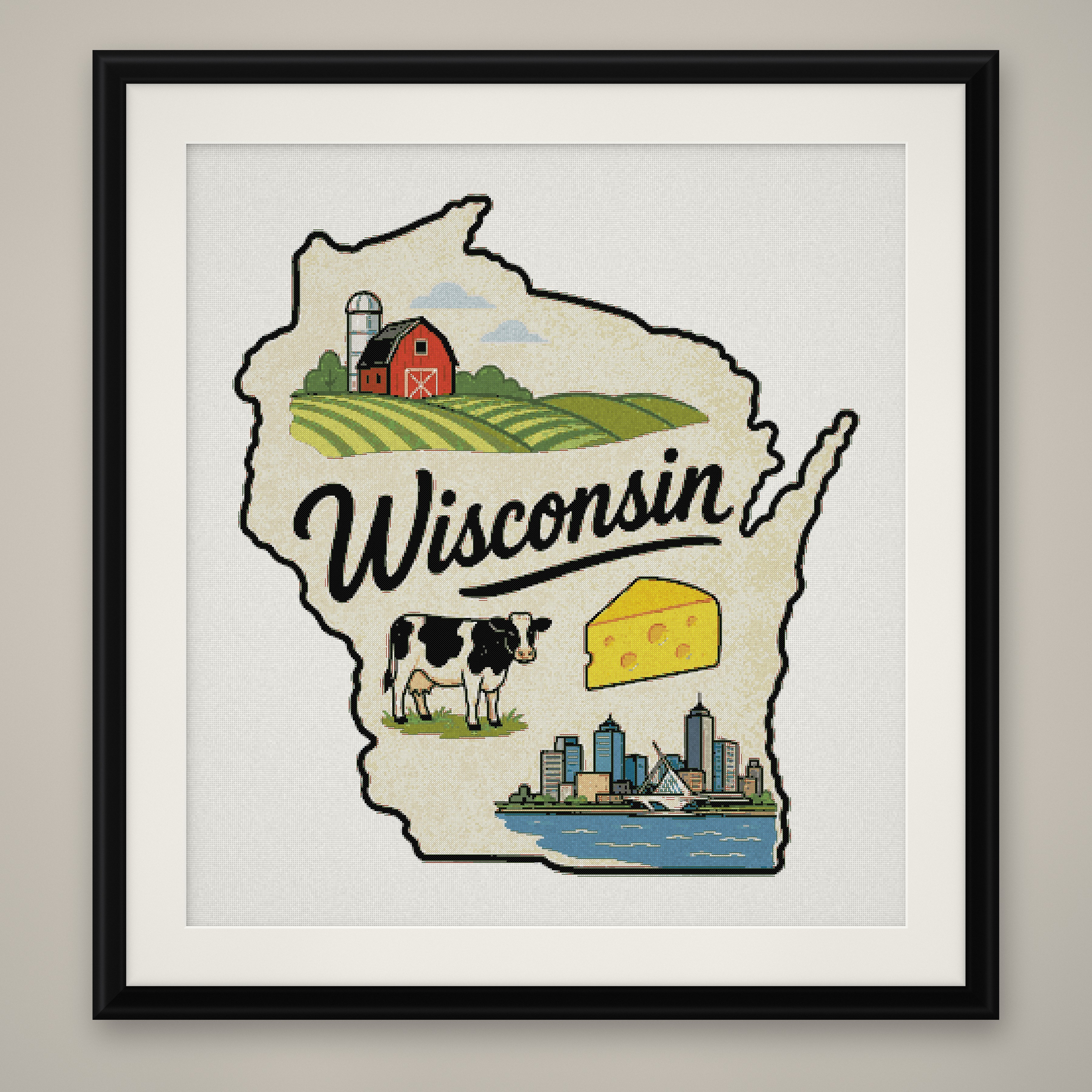 Wisconsin State Cross Stitch Pattern, State Shape Travel Souvenir PDF