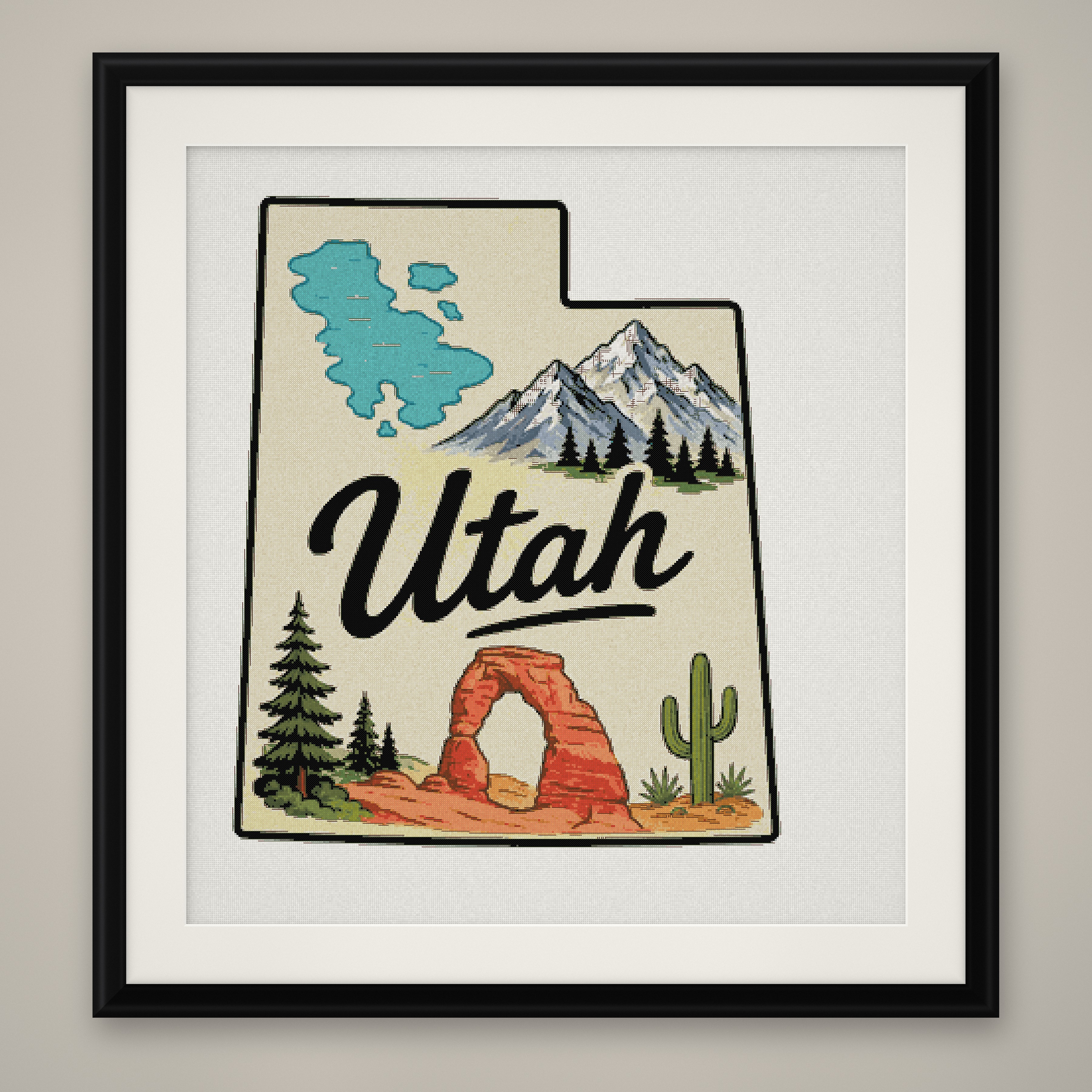 Utah State Cross Stitch Pattern, State Shape Travel Souvenir PDF