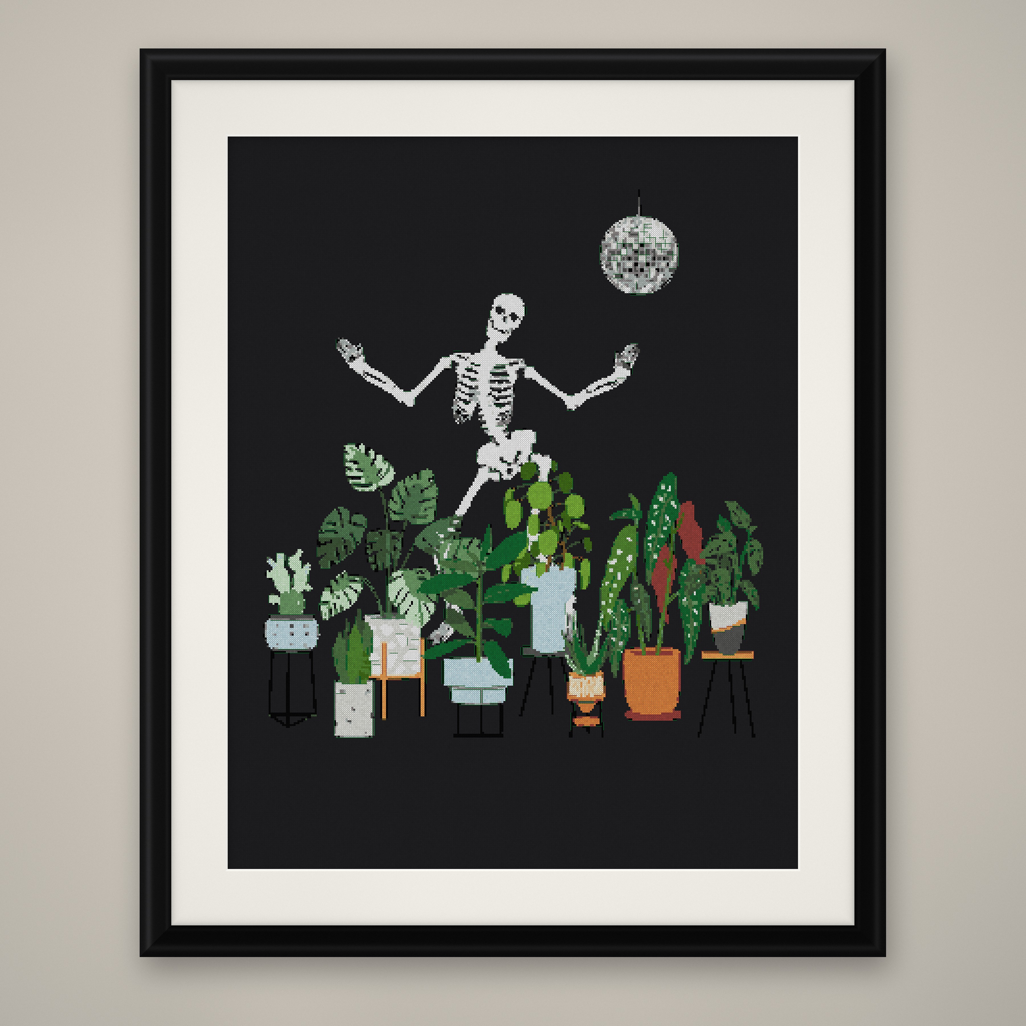 Skeleton Plants Cross Stitch Pattern, Dancing Goth Houseplant PDF