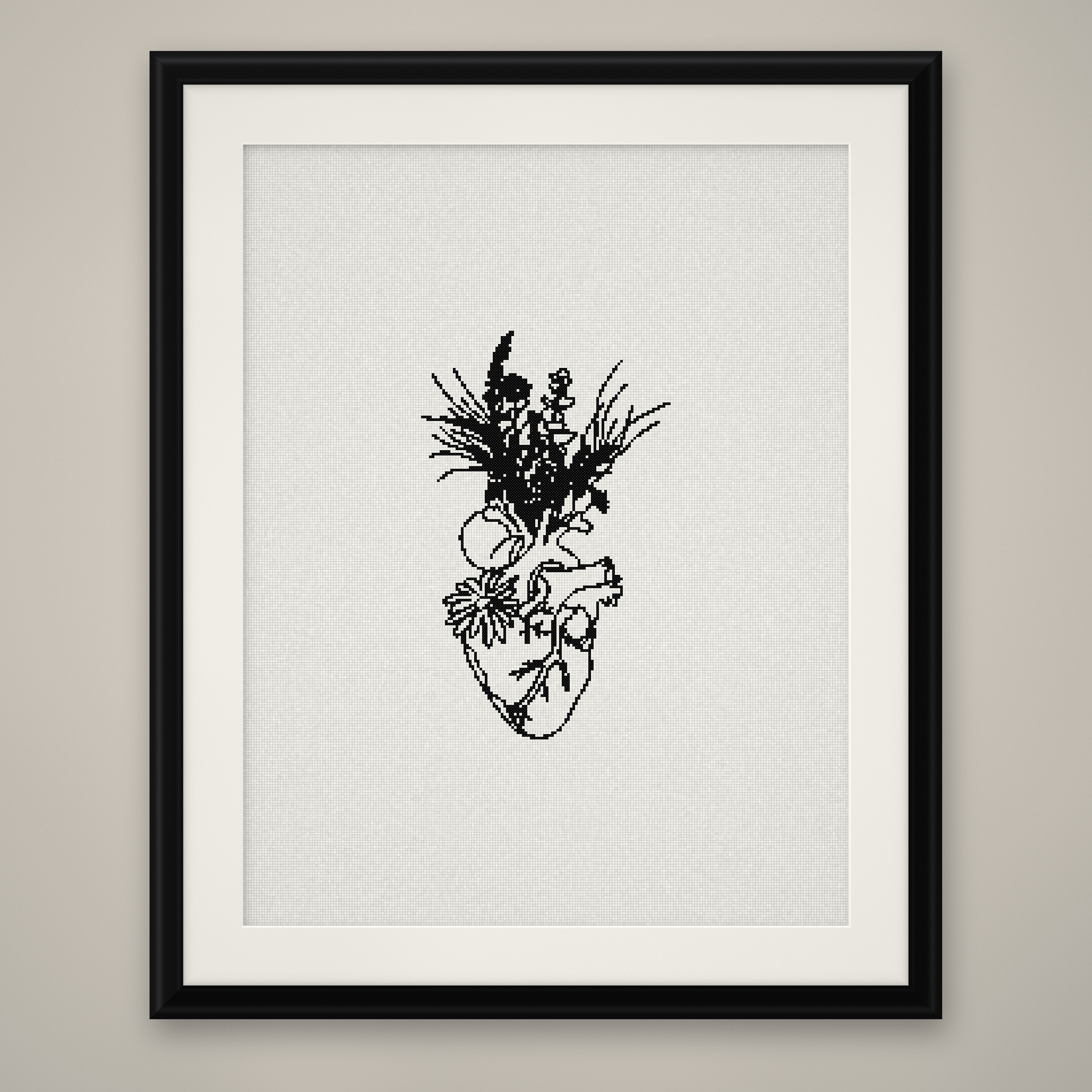 Floral Hair Cross Stitch Pattern, Minimalist Line Art Woman PDF