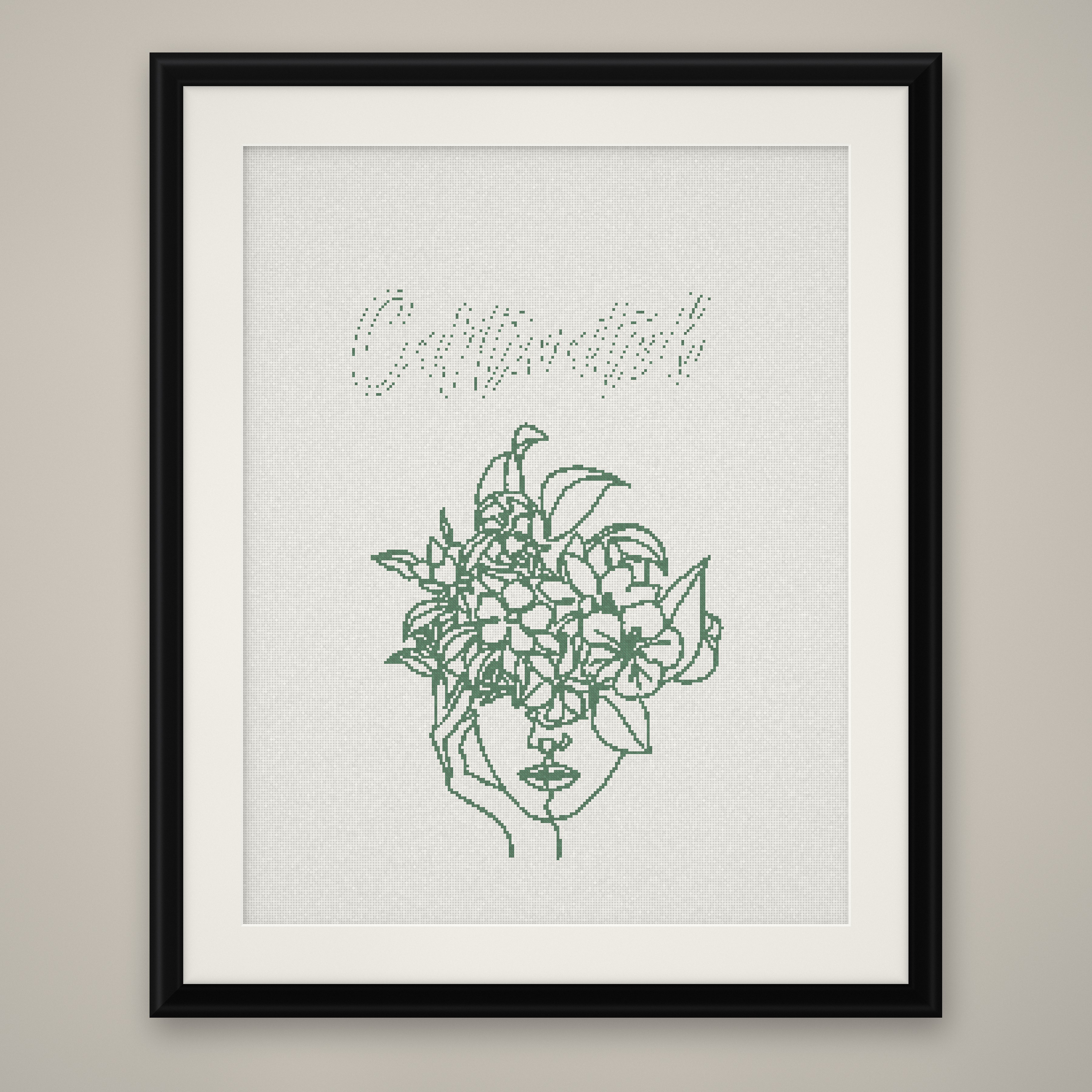 Captivated Cross Stitch Pattern, Minimalist Floral Line Art Woman PDF