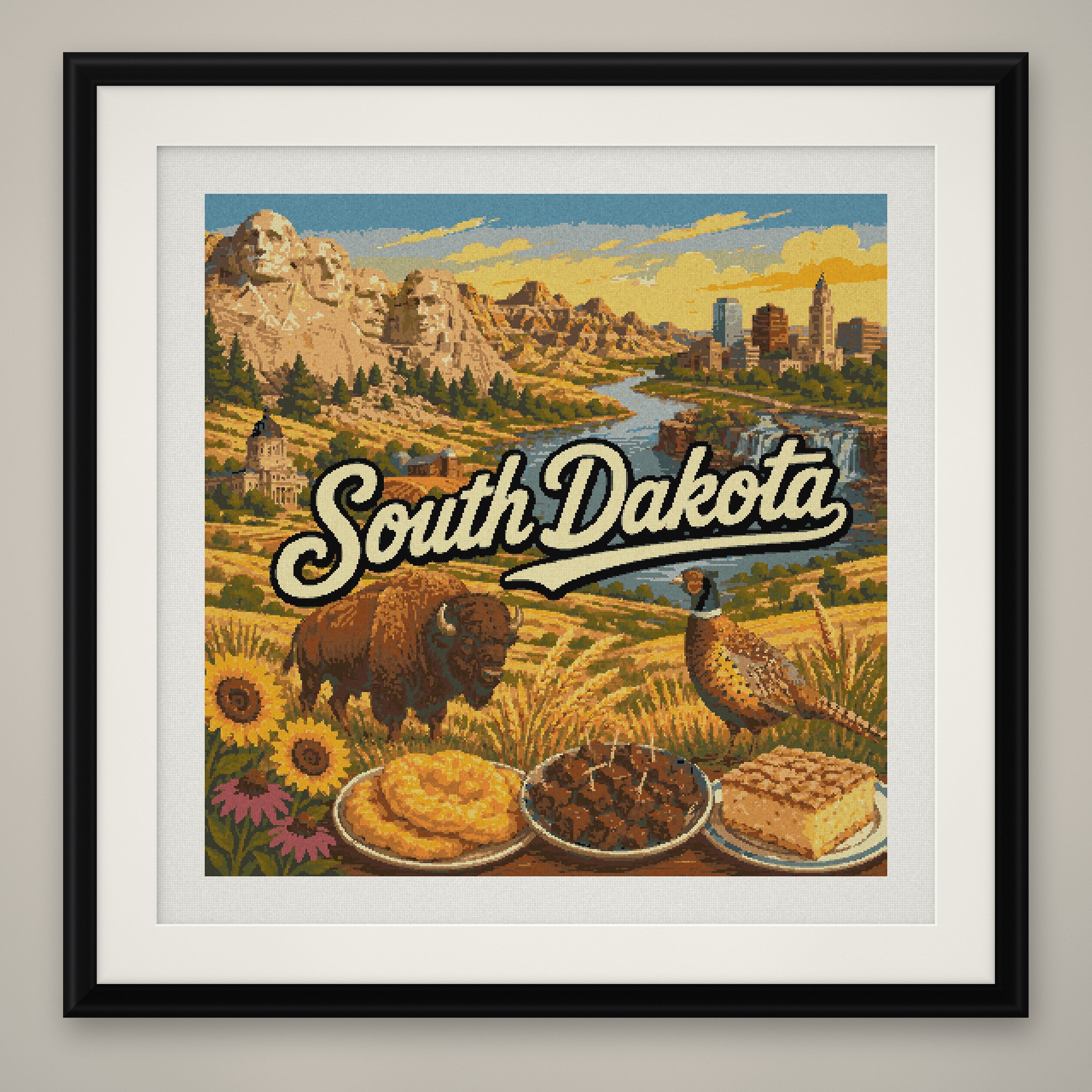 South Dakota Cross Stitch Pattern, State Travel Poster Landscape PDF