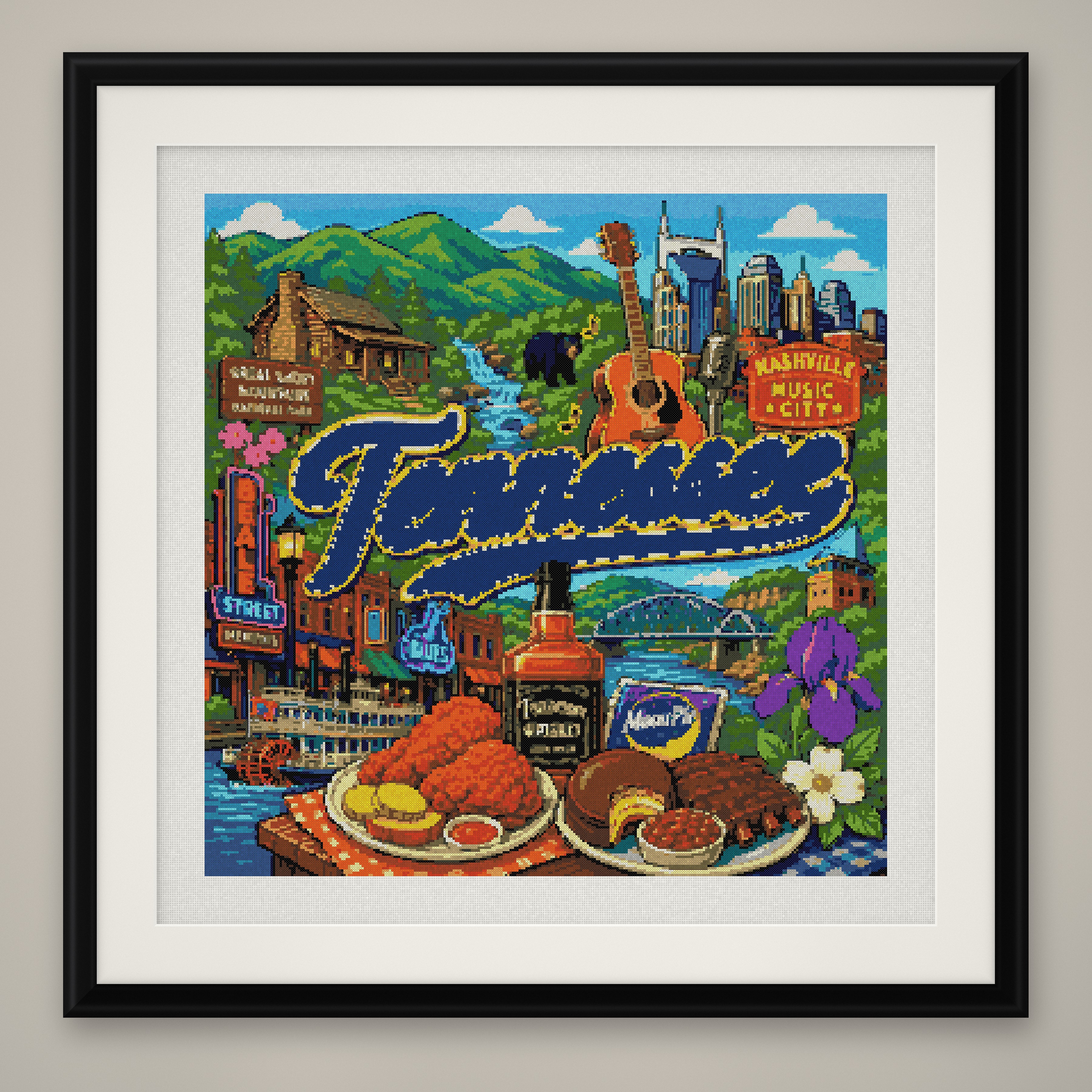 Tennessee State Cross Stitch Pattern, Nashville Music Souvenir PDF